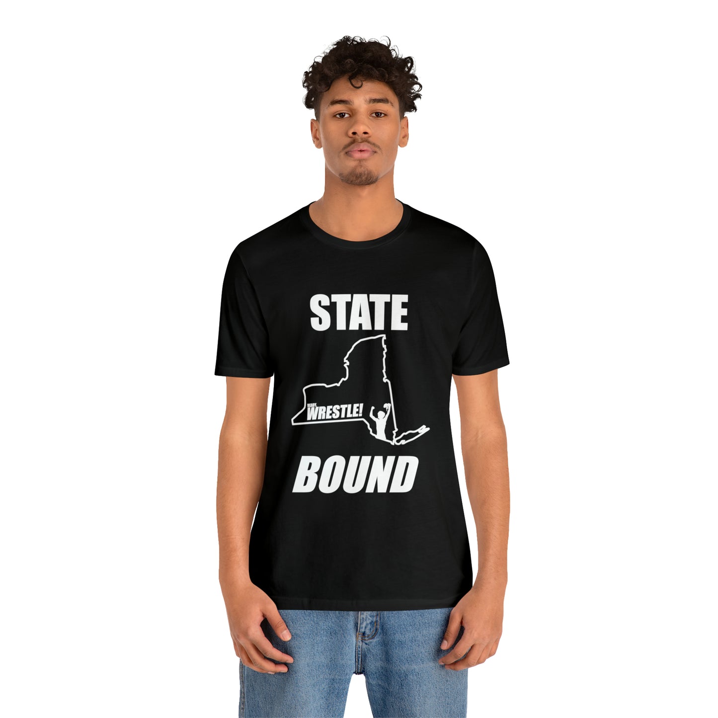 New York State Bound, Unisex Jersey Short Sleeve Tee, White Logo