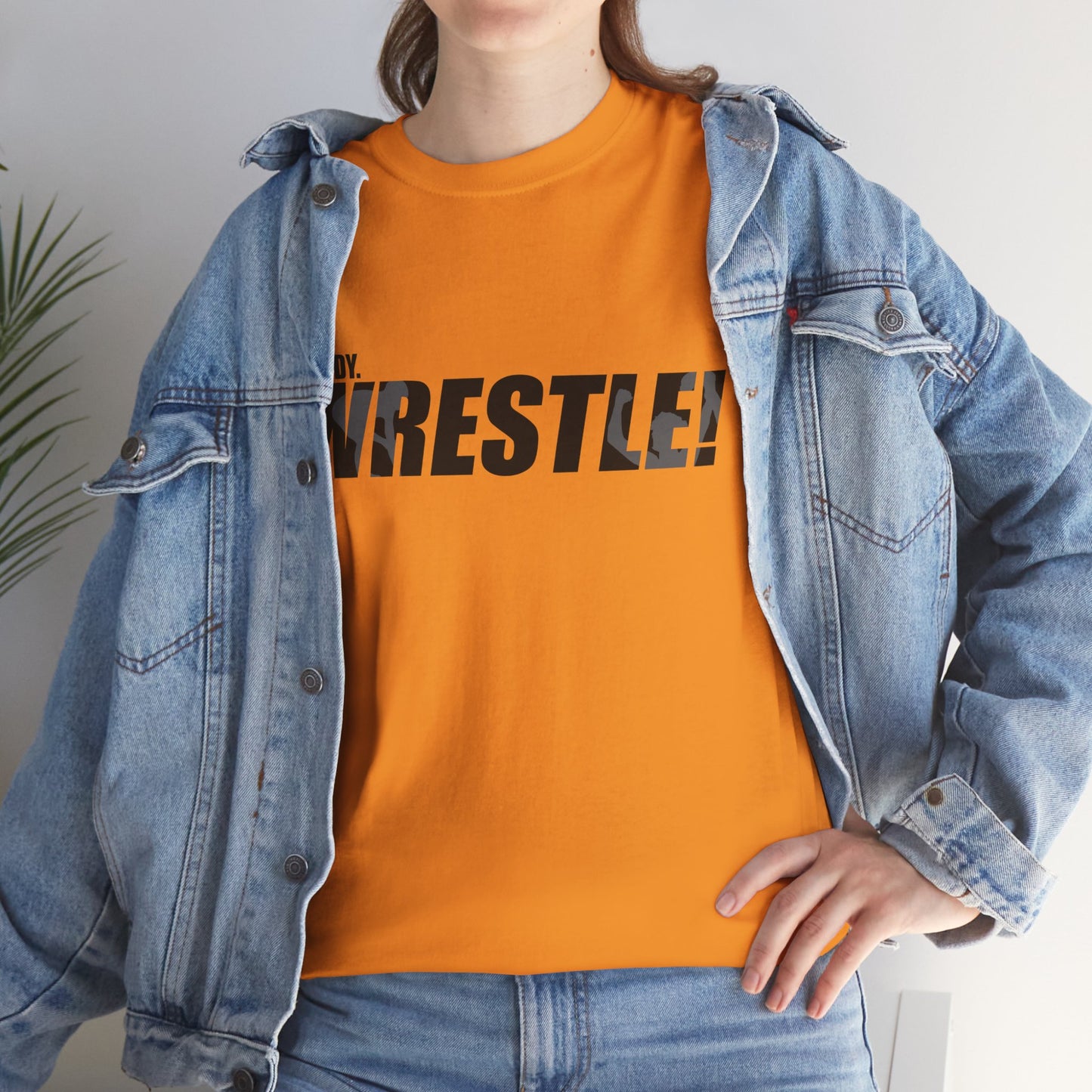 Ready. Wrestle! Black Logo w/White Silhouettes, Unisex Heavy Cotton Tee