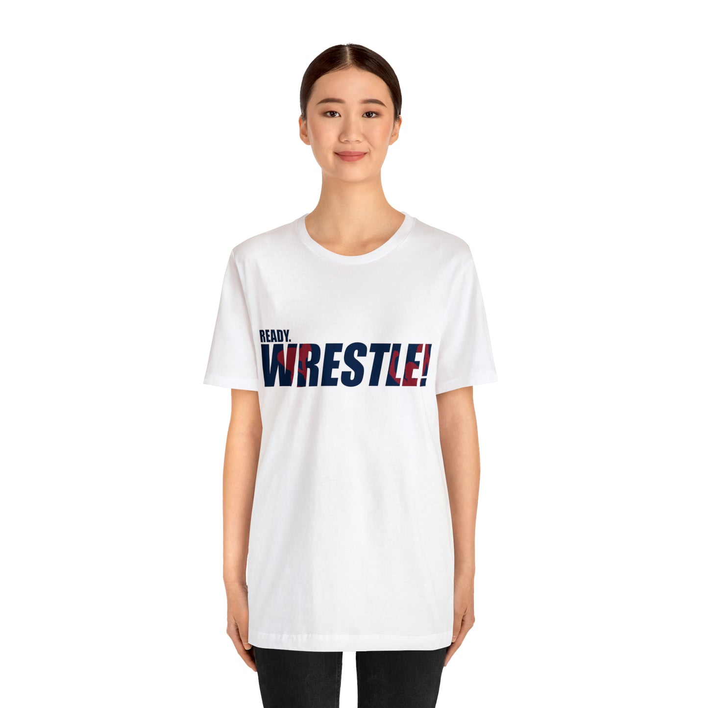 Ready. Wrestle! Navy Logo w/Red Silhouettes, Unisex Heavy Cotton Tee Bella+Canvas