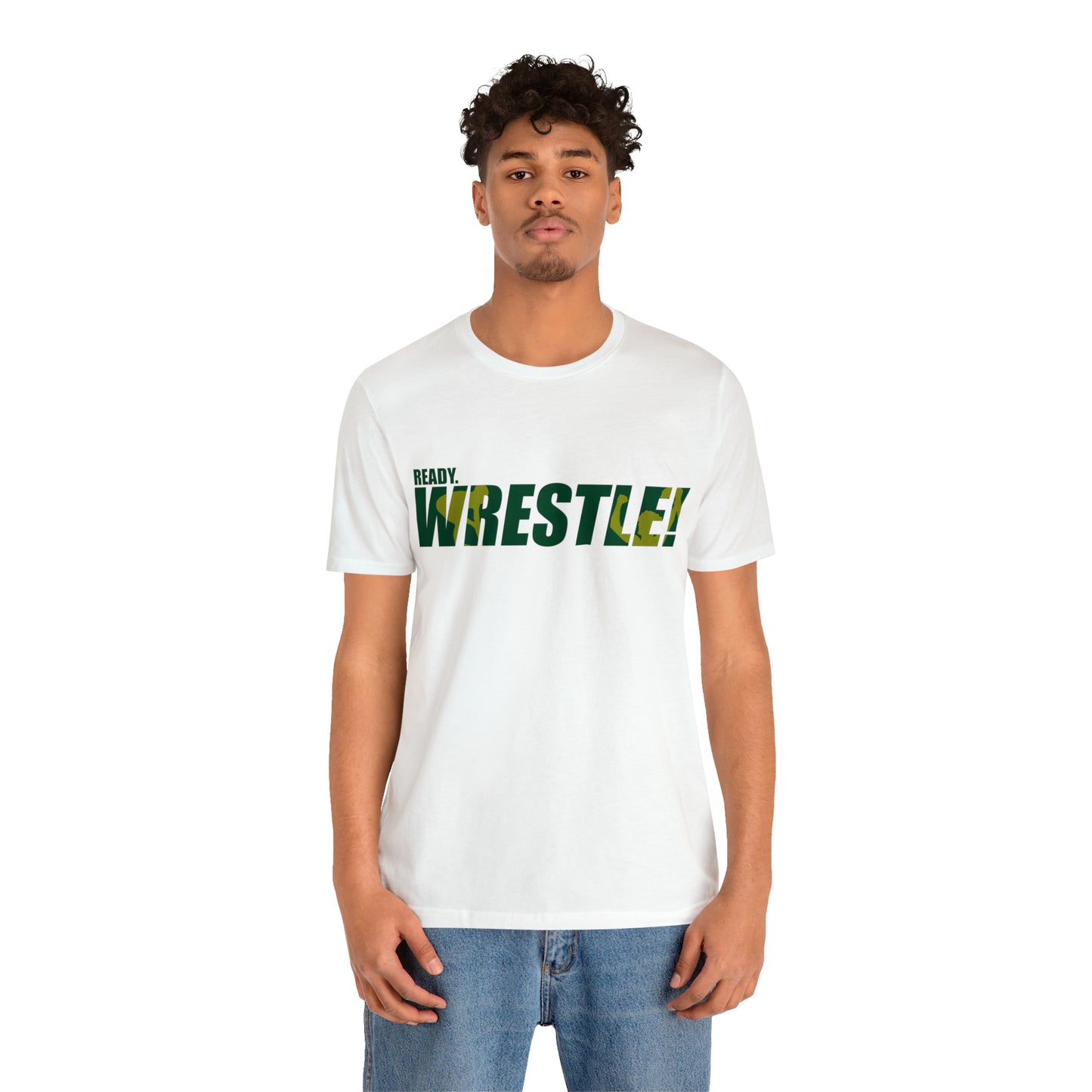 Ready. Wrestle! Green/Gold Logo, Unisex Heavy Cotton Tee, Bella+Canvas