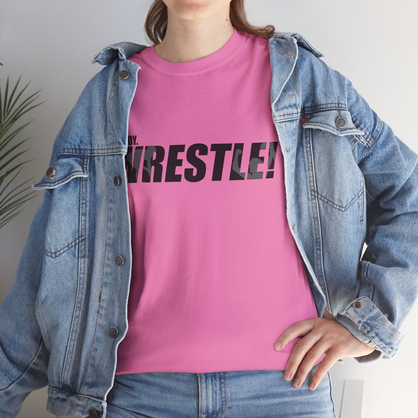 Ready. Wrestle! Black Logo w/White Silhouettes, Unisex Heavy Cotton Tee
