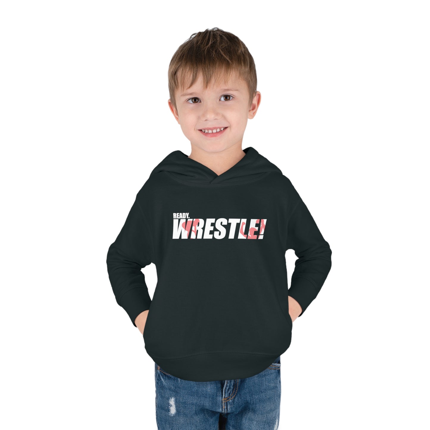 Ready. Wrestle! Toddler Pullover Fleece Hoodie, Red/White Logo