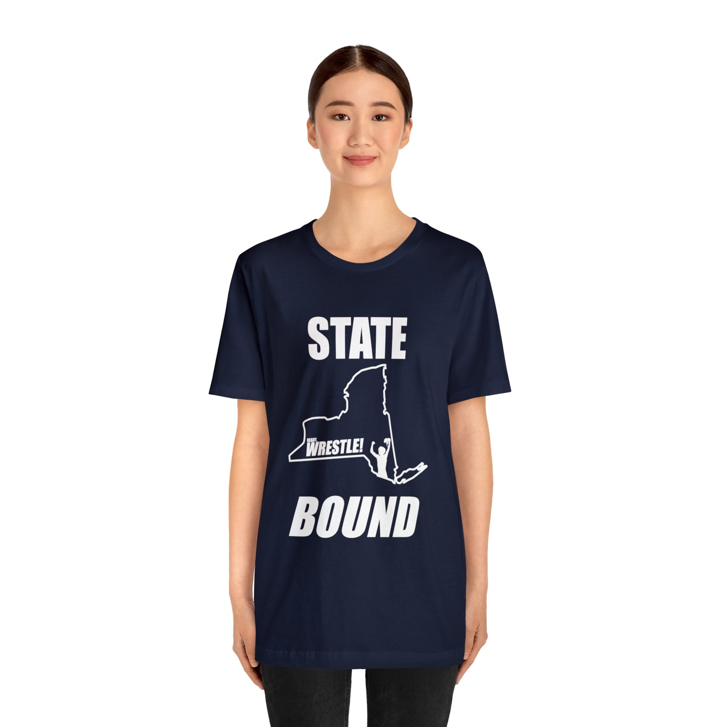 New York State Bound, Unisex Jersey Short Sleeve Tee, White Logo