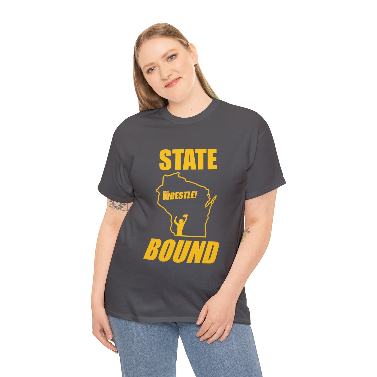 Wisconsin State Bound, Gold Logo, Unisex Heavy Cotton Tee