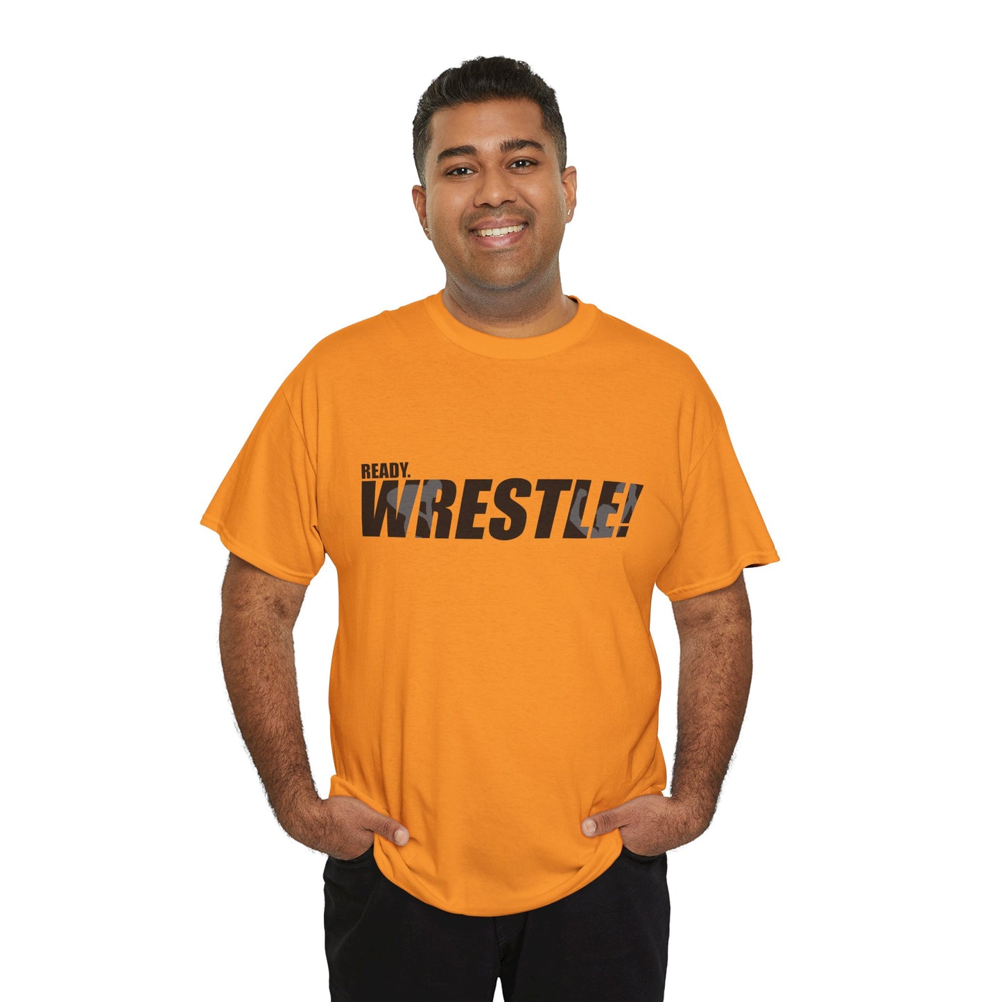 Ready. Wrestle! Black Logo w/White Silhouettes, Unisex Heavy Cotton Tee