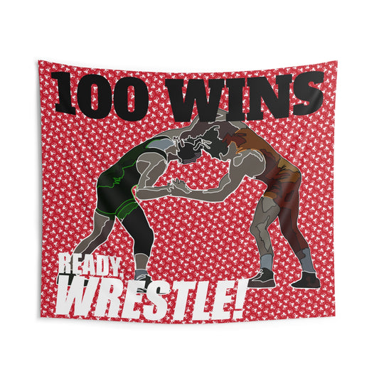 Wrestling 100 Wins Tapestry — 'Ready, Wrestle!' Victory Wall Hanging