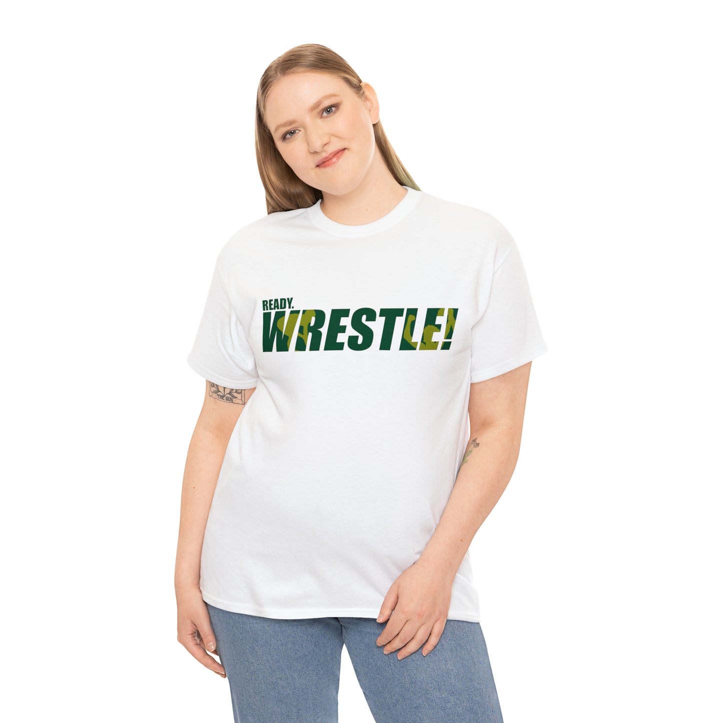 Ready. Wrestle! Green/Gold Logo, Unisex Heavy Cotton Tee