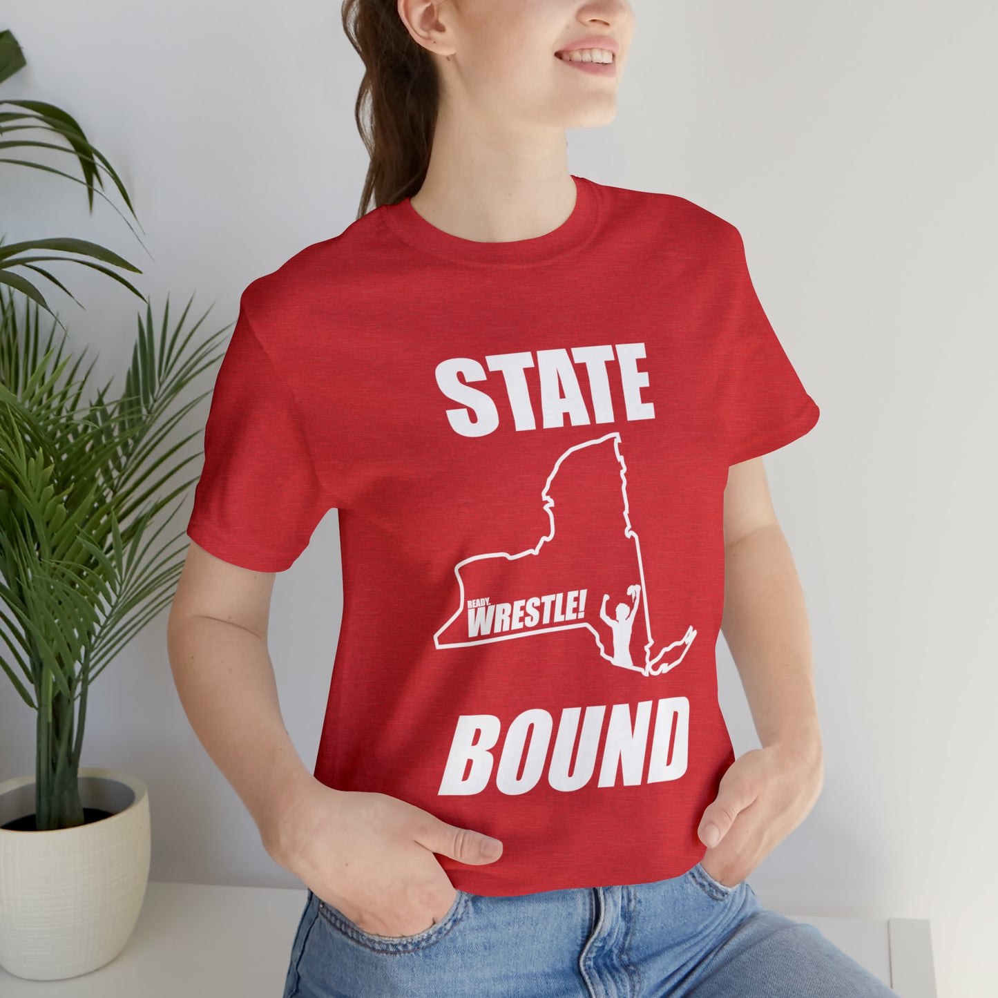 New York State Bound, Unisex Jersey Short Sleeve Tee, White Logo