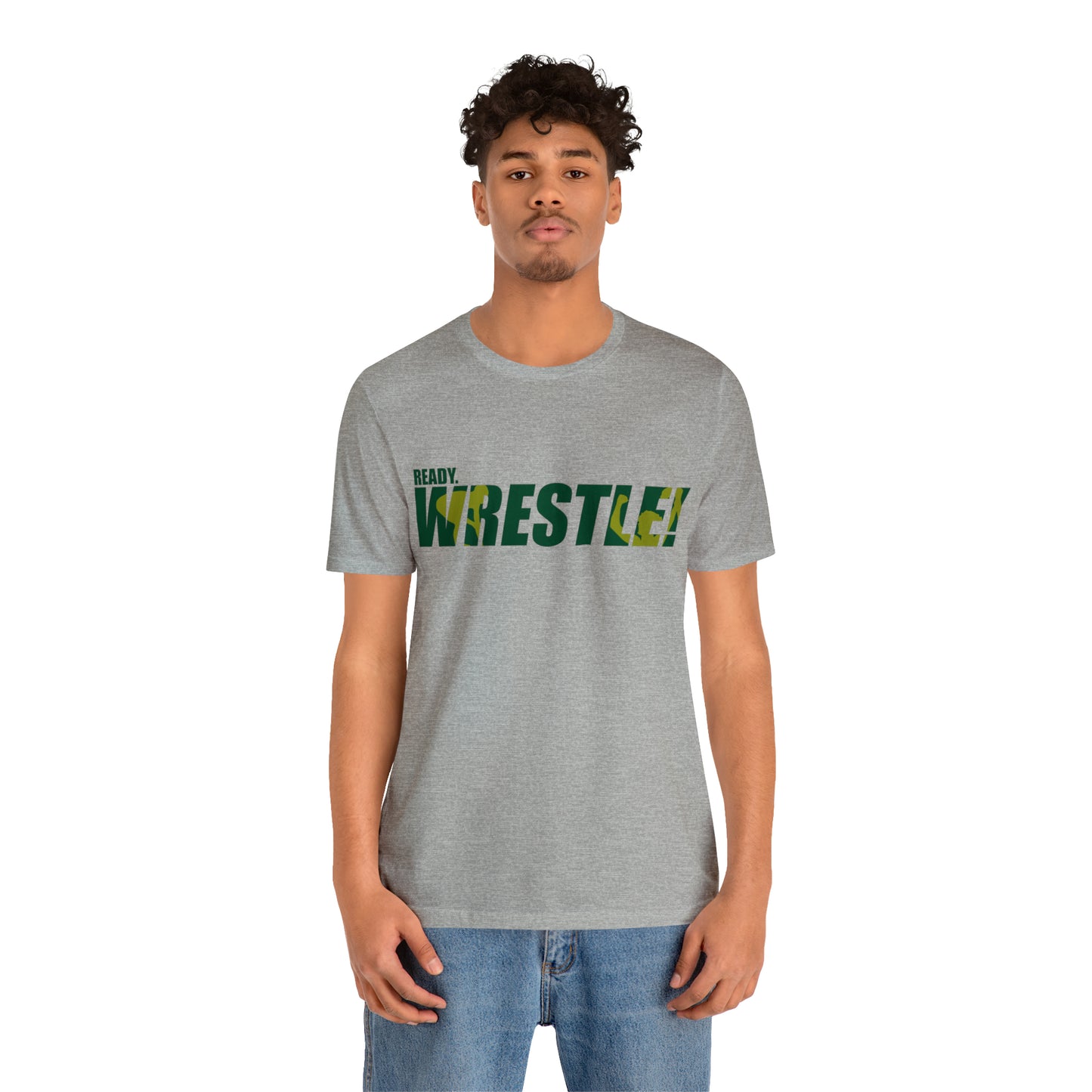 Ready. Wrestle! Green/Gold Logo, Unisex Heavy Cotton Tee, Bella+Canvas