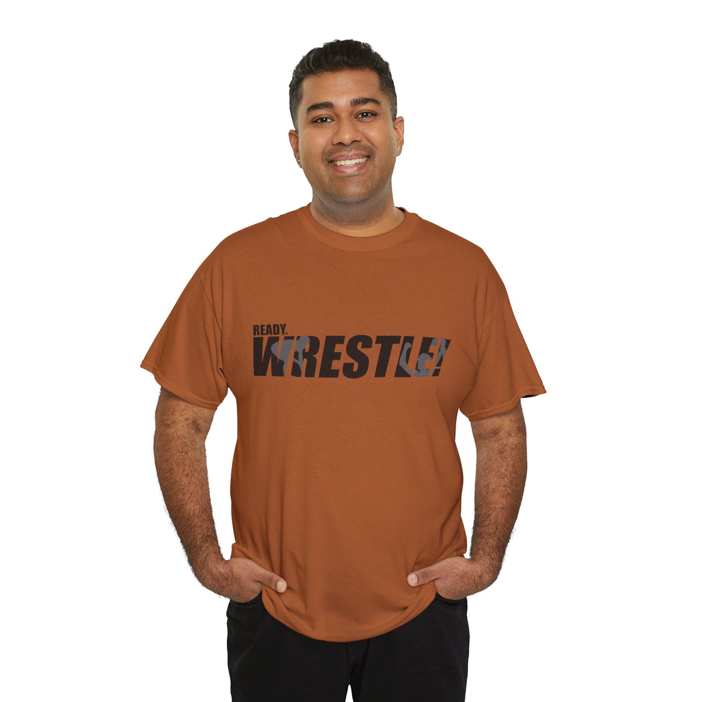 Ready. Wrestle! Black Logo w/White Silhouettes, Unisex Heavy Cotton Tee