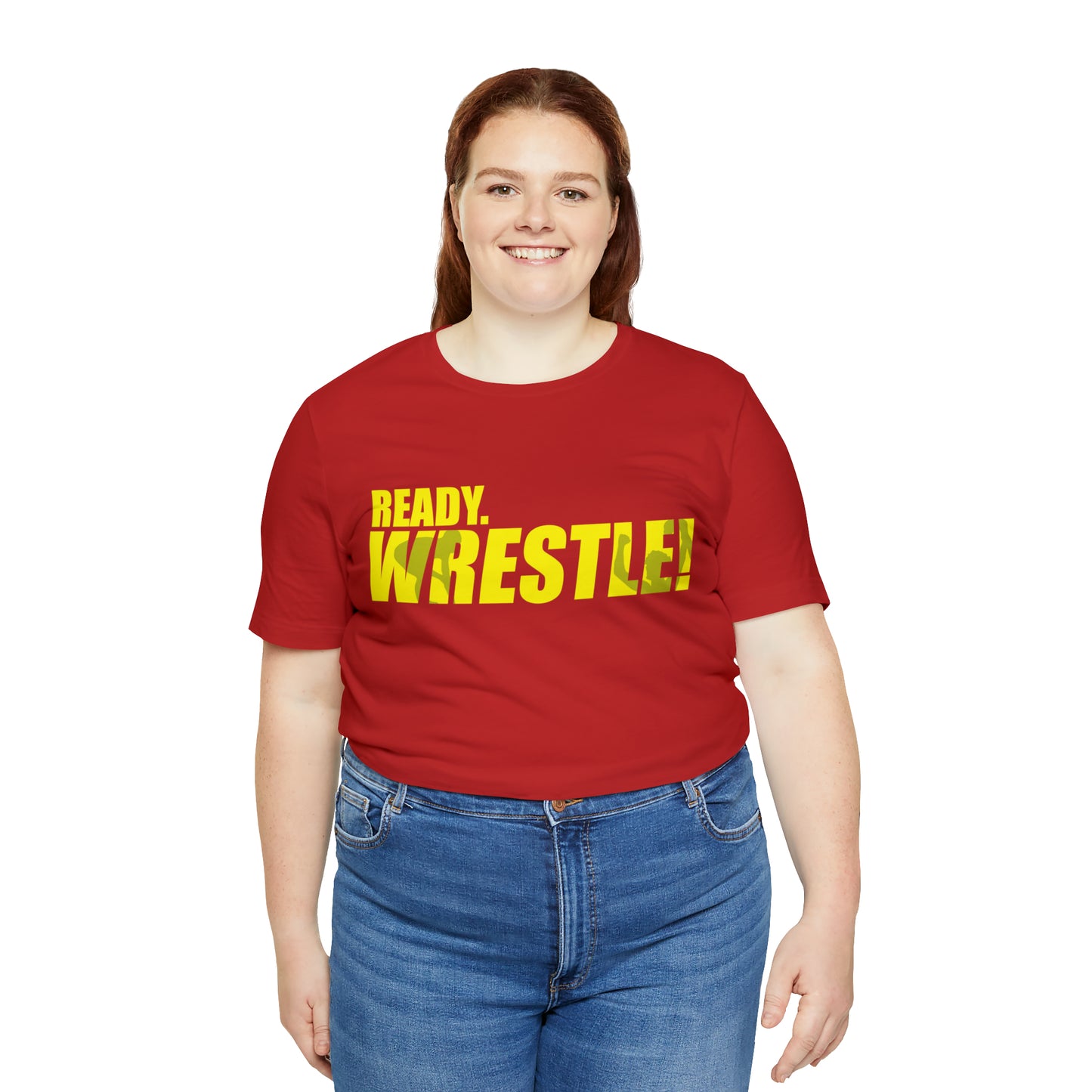 Ready. Wrestle! Gold Logo with Green, Unisex Jersey Short Sleeve Tee