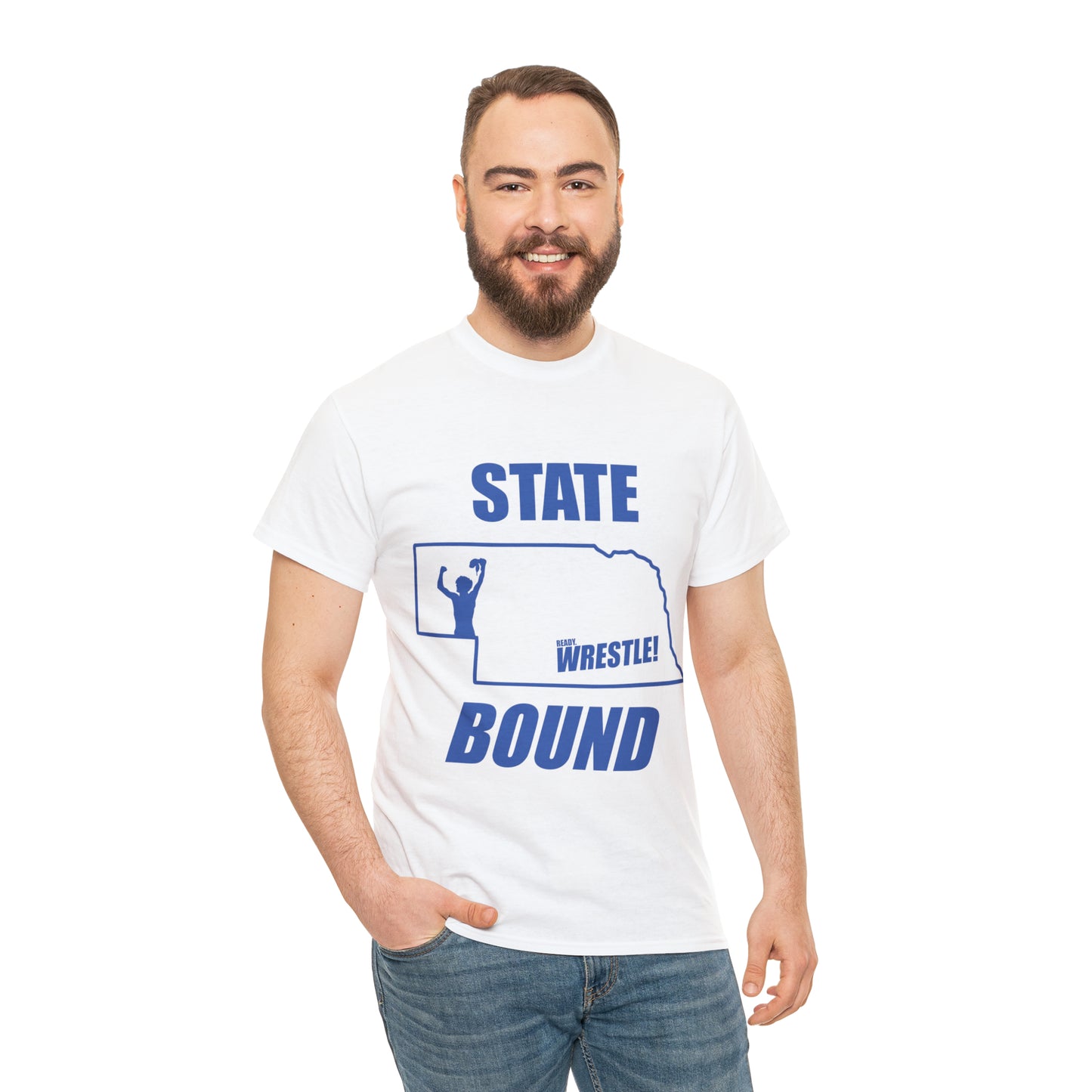 Nebraska State Bound, Royal Blue Logo, Unisex Heavy Cotton Tee