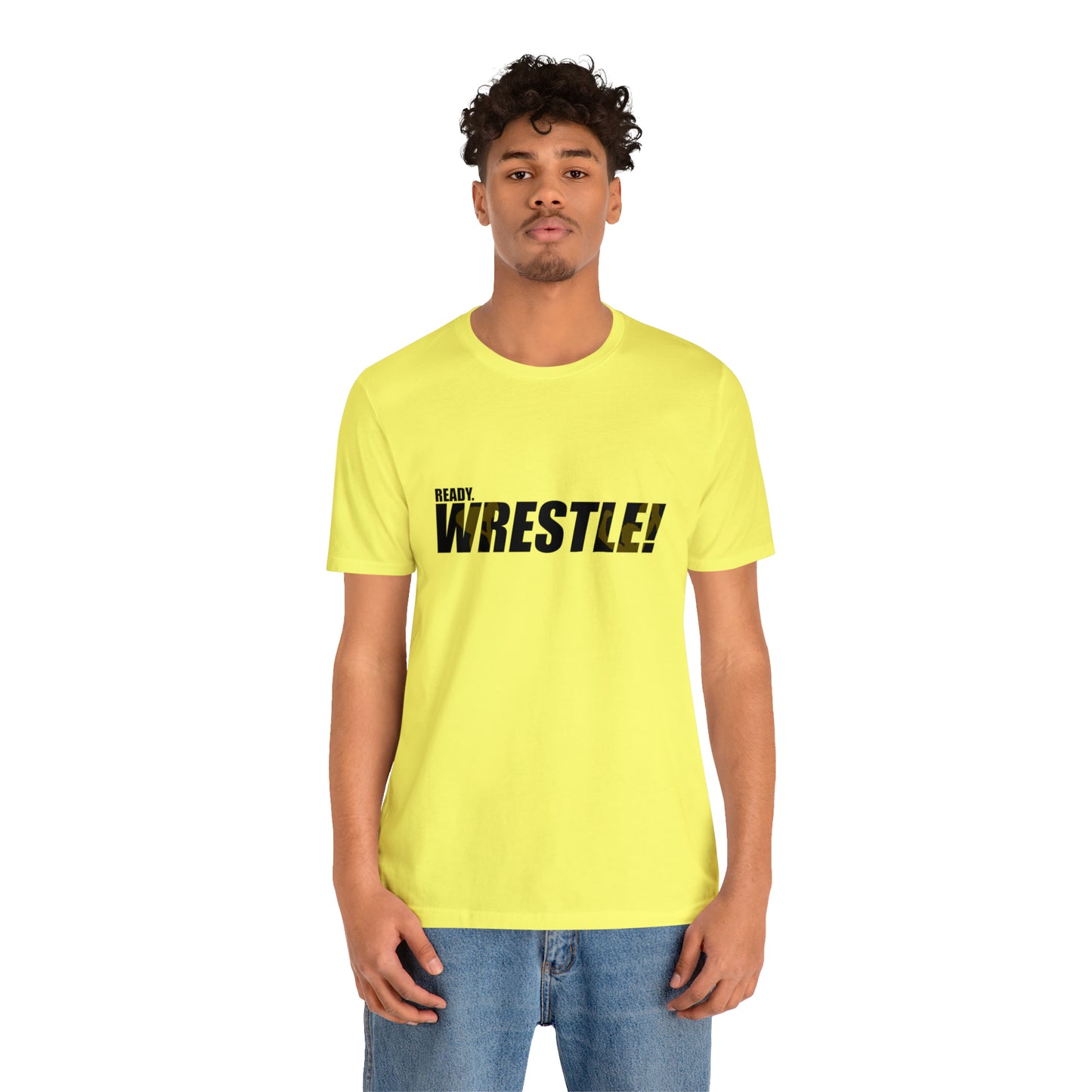 Ready. Wrestle! Black Logo w/Yellow Silhouettes, Unisex Heavy Cotton Tee Bella+Canvas