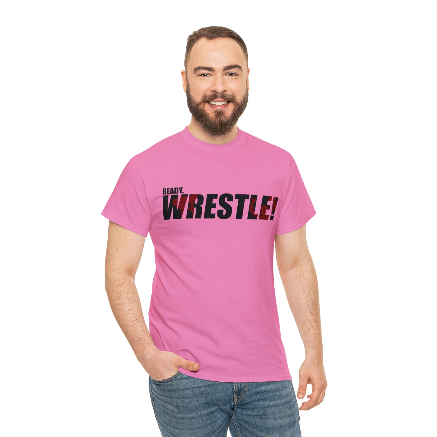 Ready. Wrestle! Black Logo w/Red Silhouettes, Unisex Heavy Cotton Tee