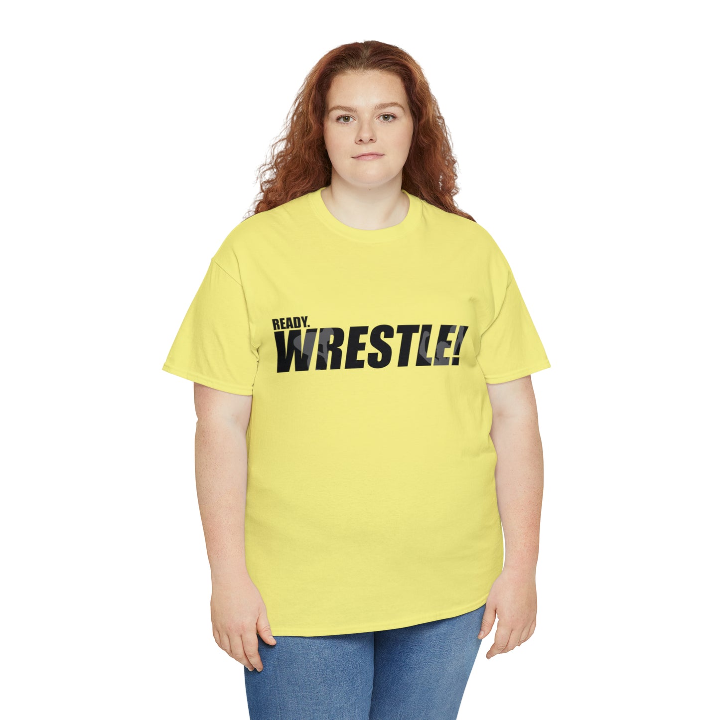 Ready. Wrestle! Black Logo w/White Silhouettes, Unisex Heavy Cotton Tee