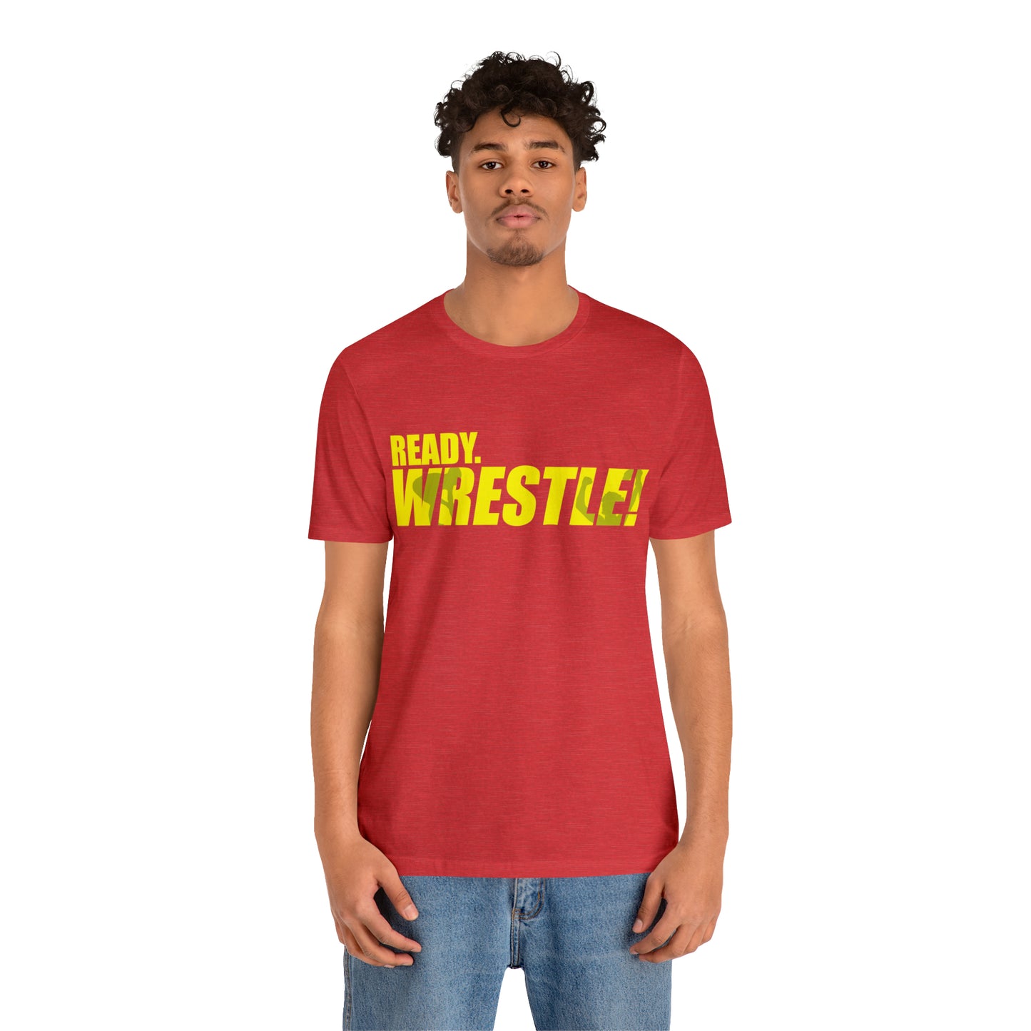 Ready. Wrestle! Gold Logo with Green, Unisex Jersey Short Sleeve Tee