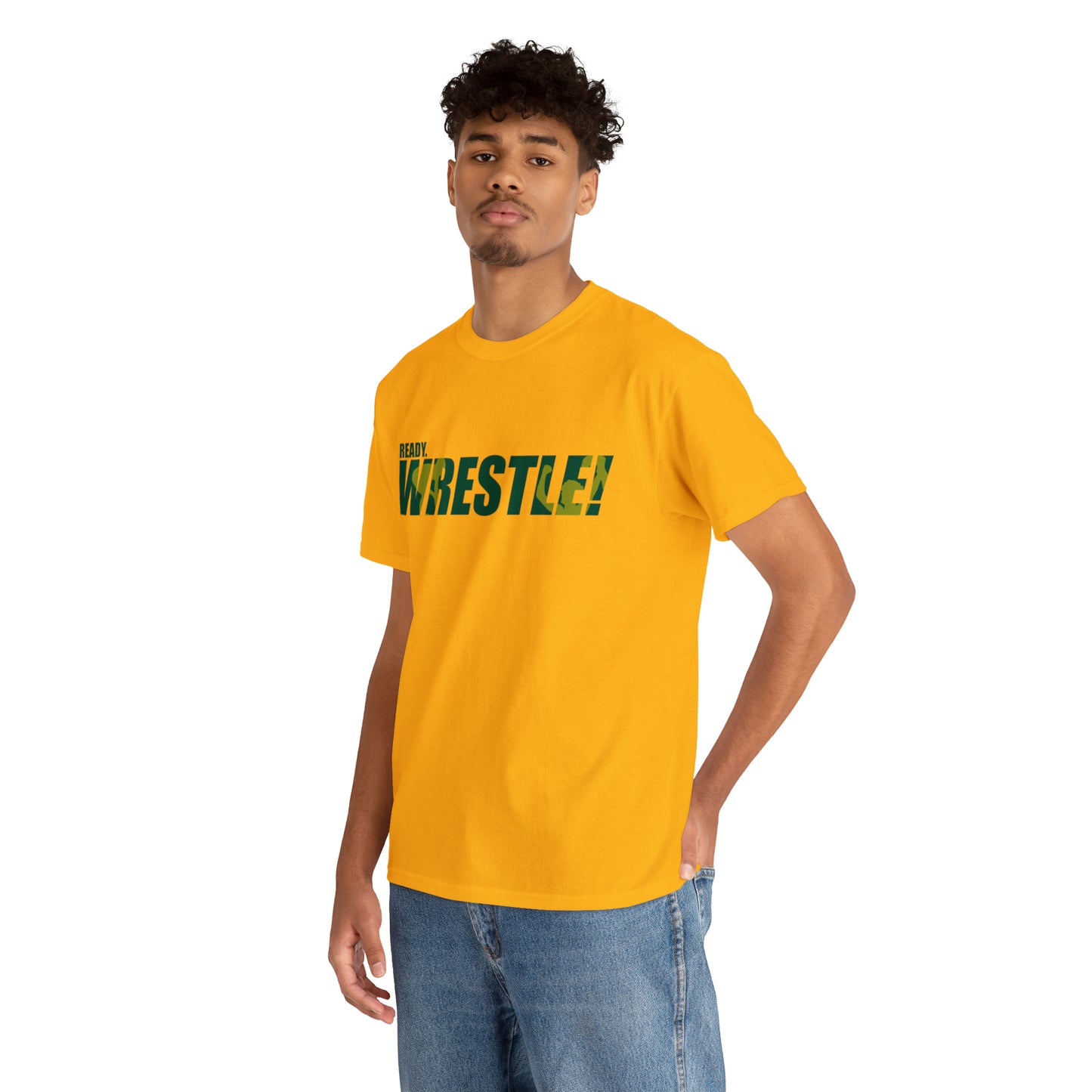 Ready. Wrestle! Green/Gold Logo, Unisex Heavy Cotton Tee