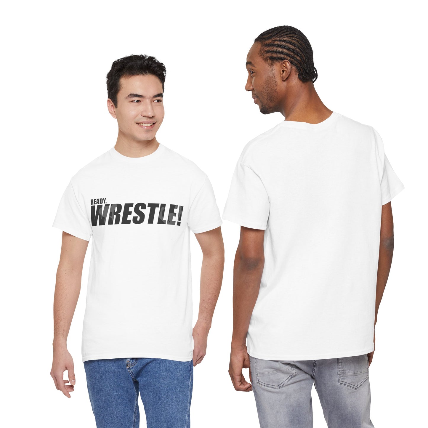 Ready. Wrestle! Black Logo w/White Silhouettes, Unisex Heavy Cotton Tee