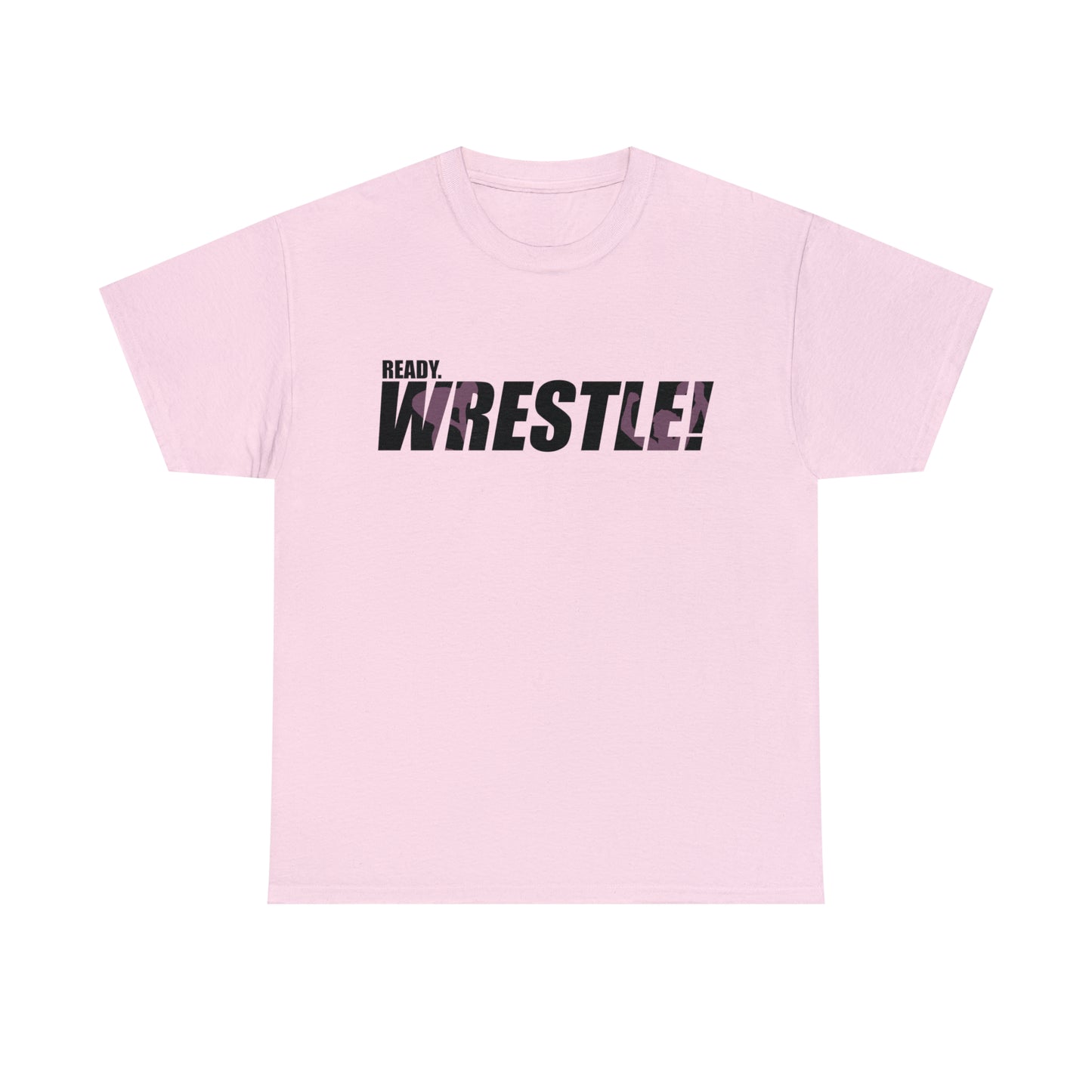 Ready. Wrestle! Black Logo w/Pink Silhouettes, Unisex Heavy Cotton Tee