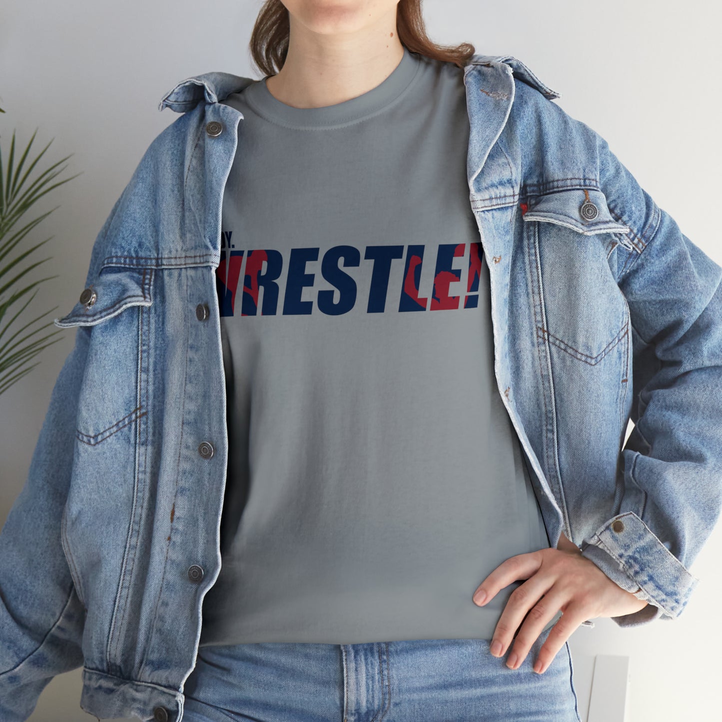 Ready. Wrestle! Navy Logo w/Red Silhouettes, Unisex Heavy Cotton Tee