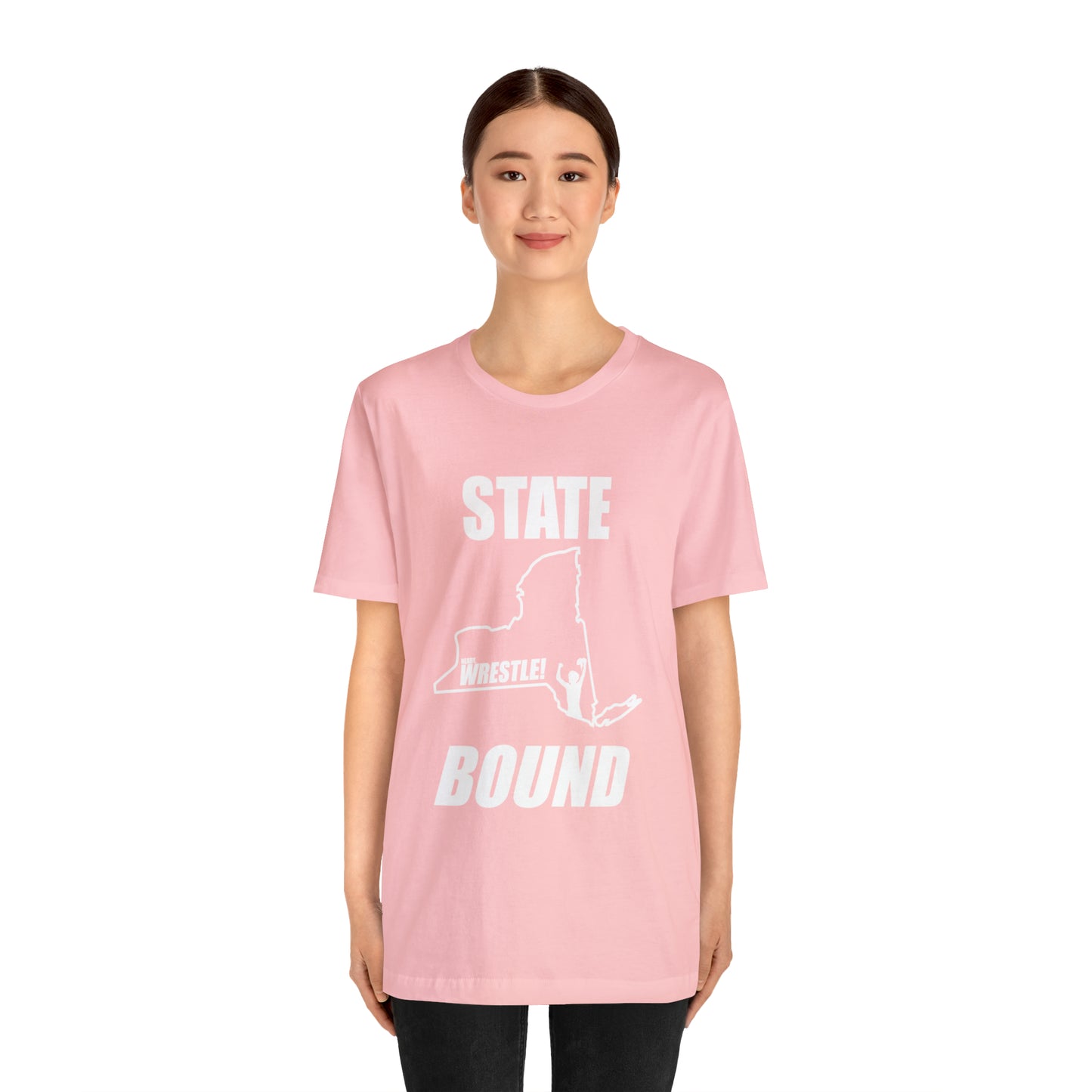 New York State Bound, Unisex Jersey Short Sleeve Tee, White Logo