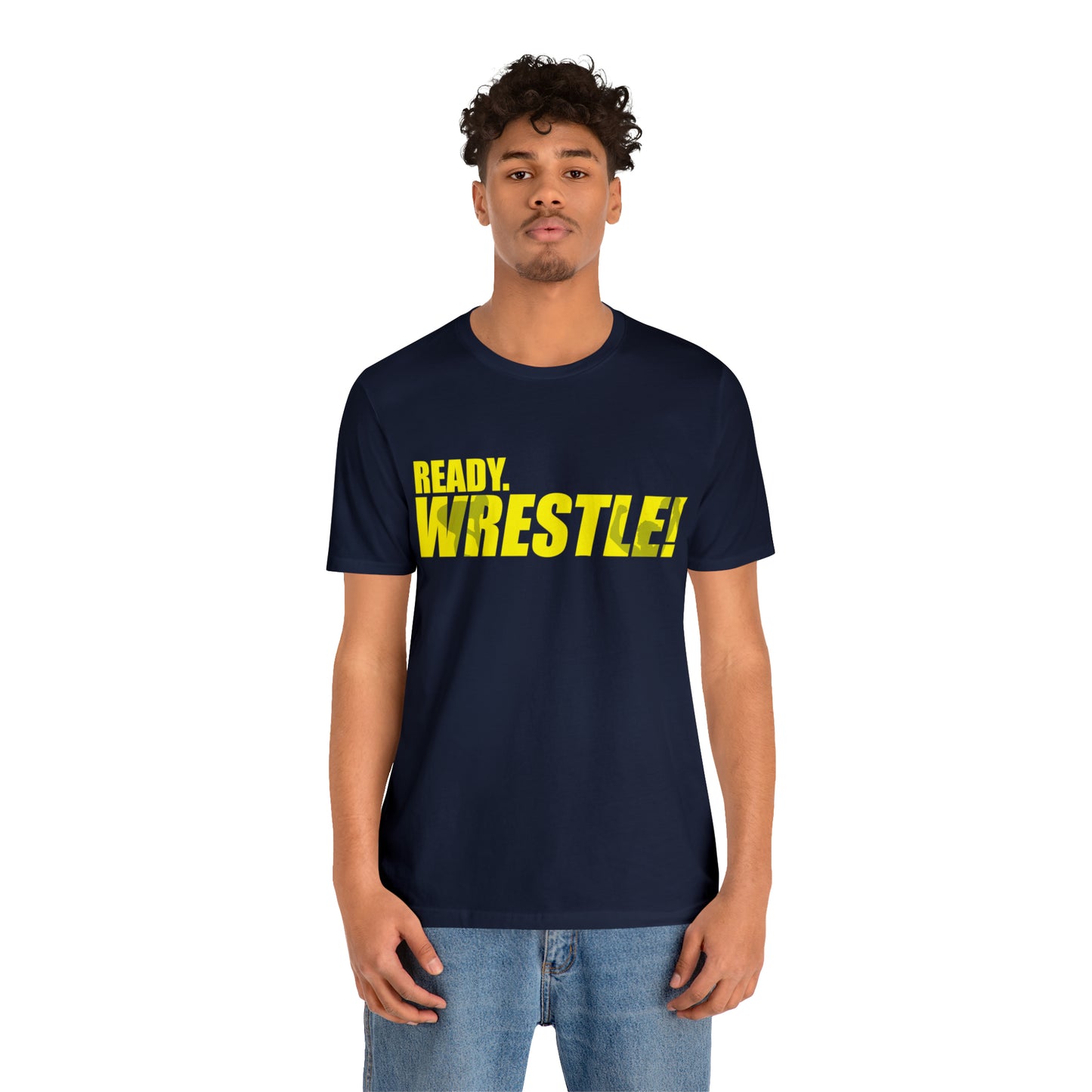 Ready. Wrestle! Gold Logo with Green, Unisex Jersey Short Sleeve Tee