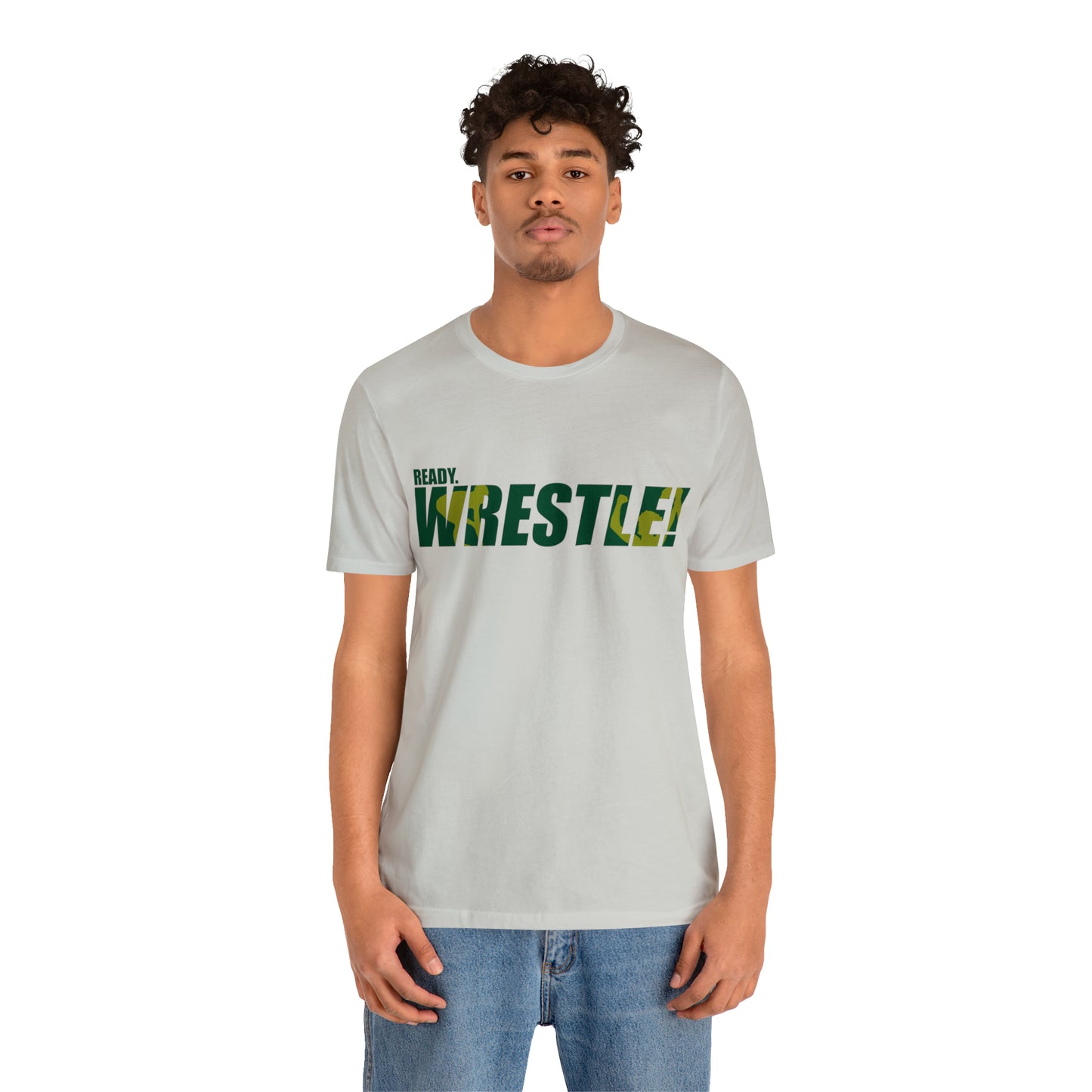 Ready. Wrestle! Green/Gold Logo, Unisex Heavy Cotton Tee, Bella+Canvas