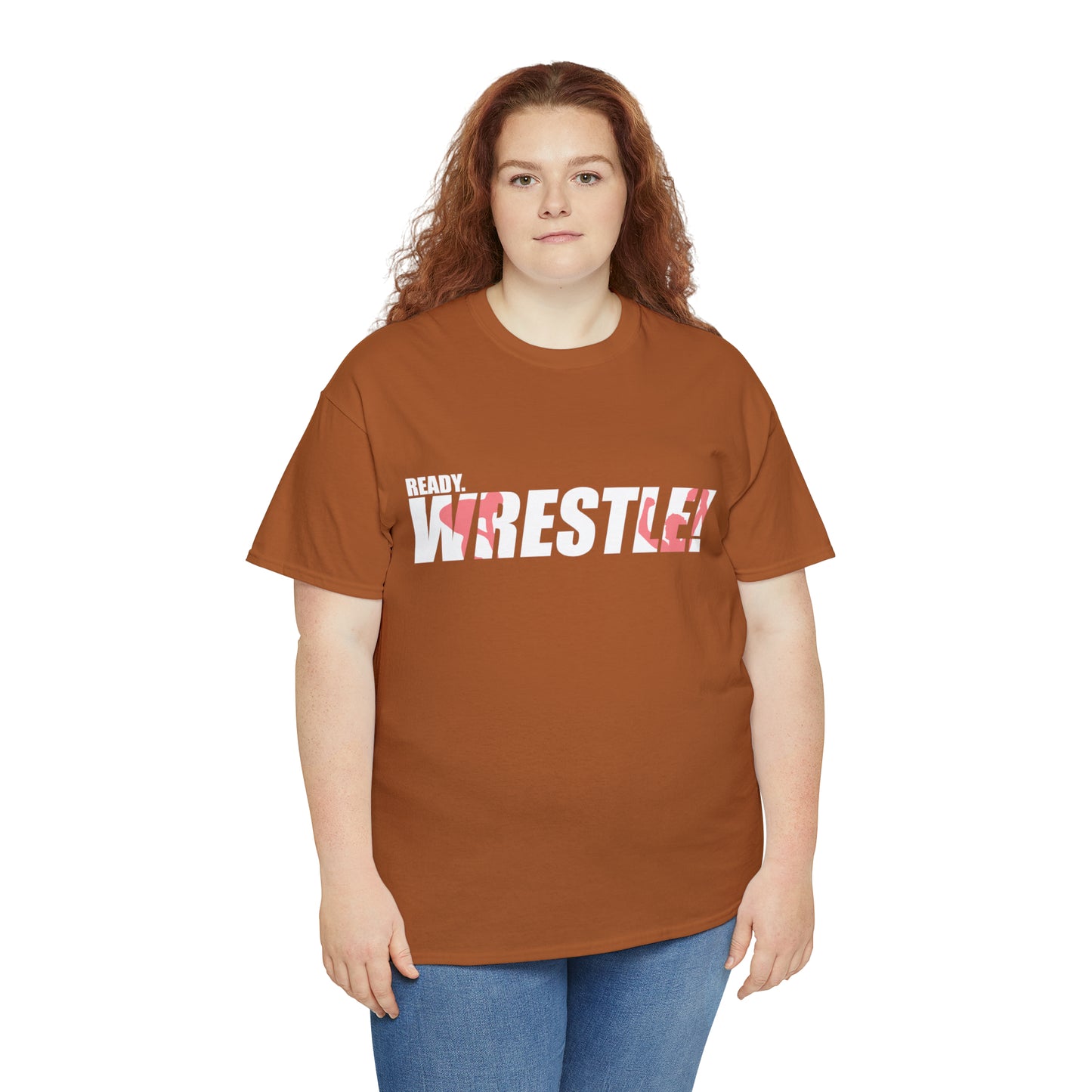 Ready. Wrestle! White Logo w/Red Silhouettes, Unisex Heavy Cotton Tee