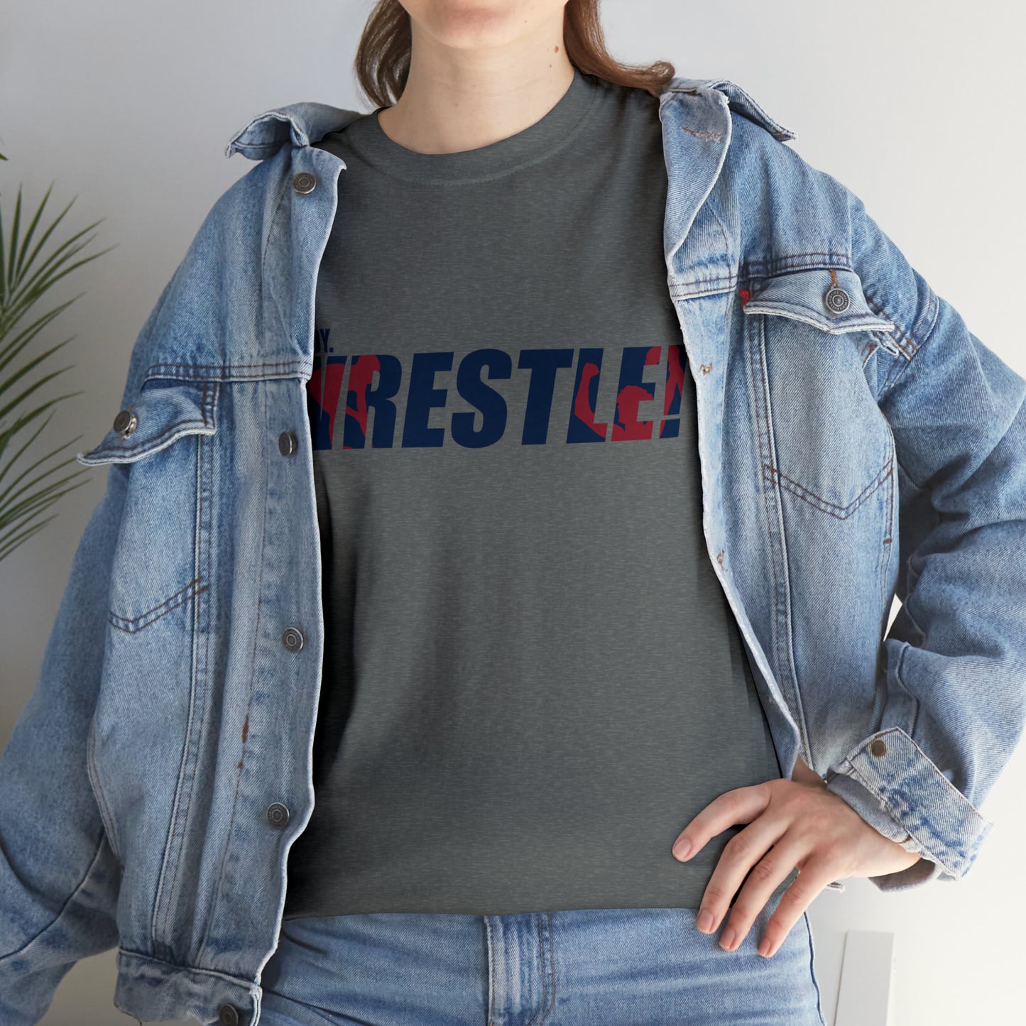 Ready. Wrestle! Navy Logo w/Red Silhouettes, Unisex Heavy Cotton Tee