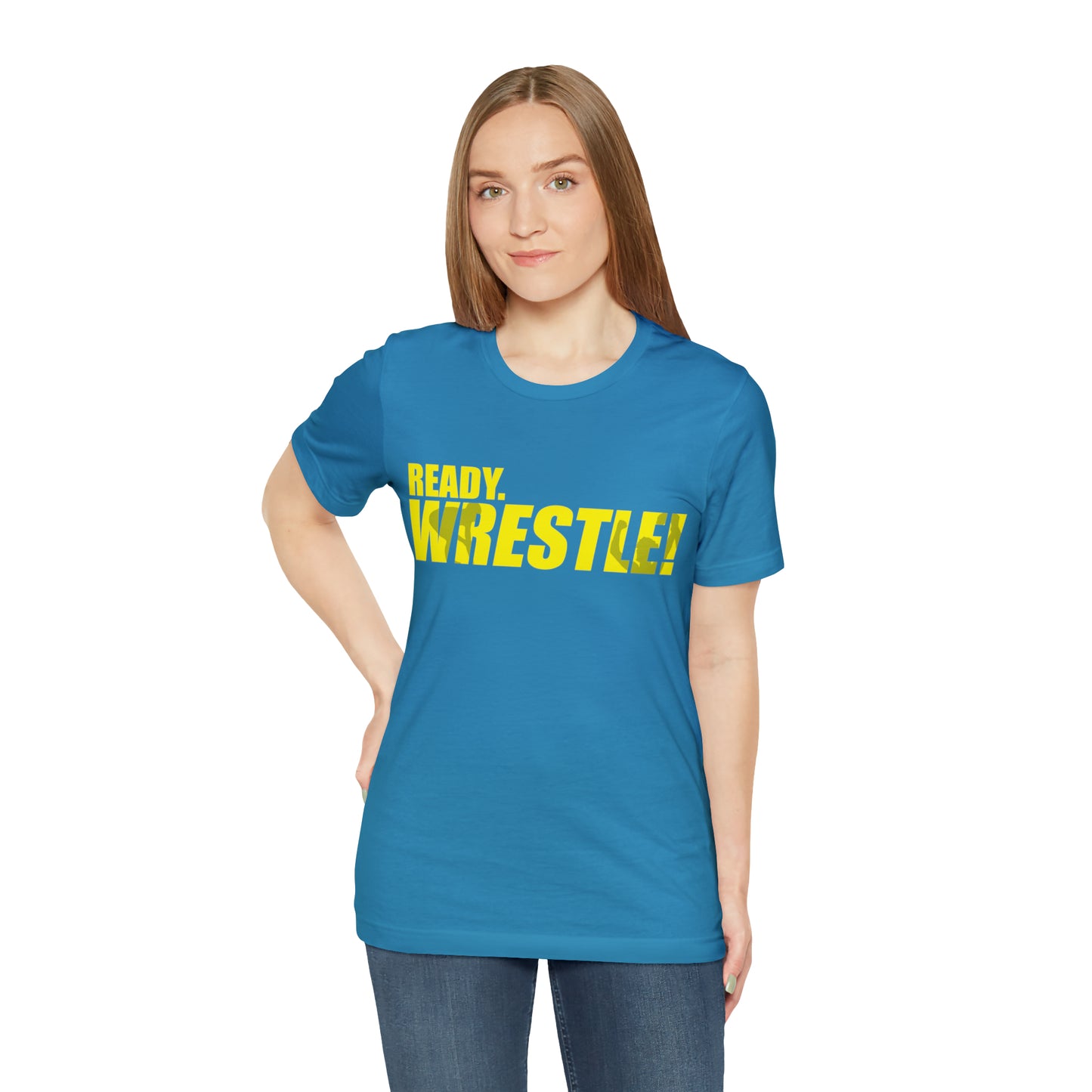 Ready. Wrestle! Gold Logo with Green, Unisex Jersey Short Sleeve Tee