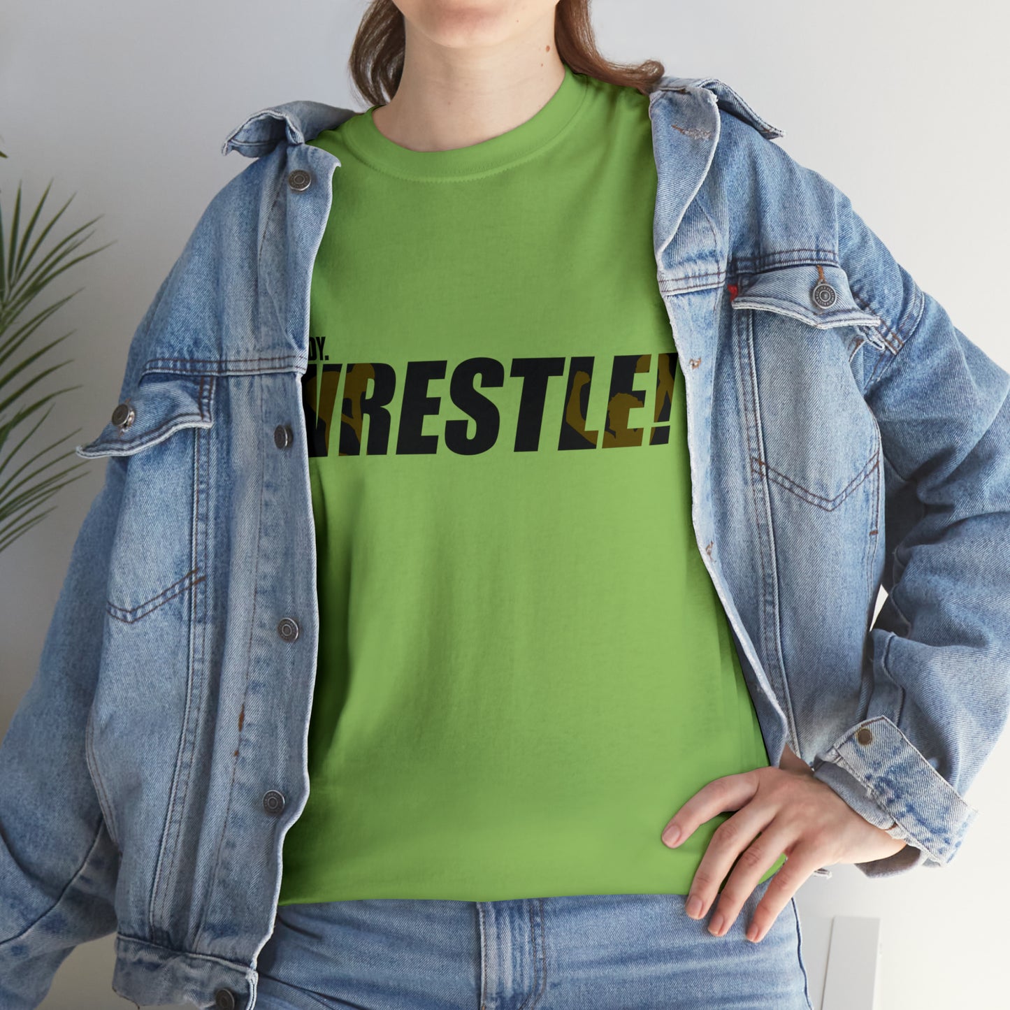 Ready. Wrestle! Black Logo w/Yellow Silhouettes, Unisex Heavy Cotton Tee