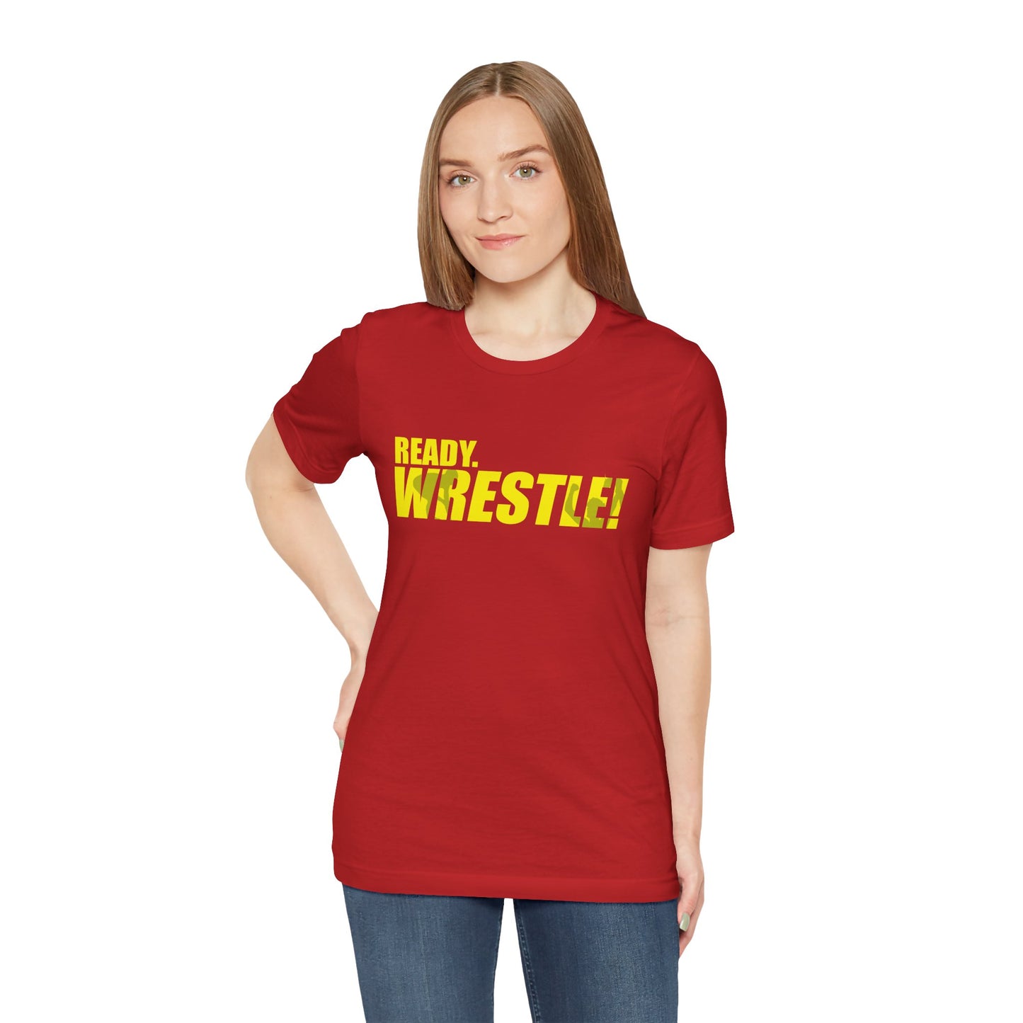 Ready. Wrestle! Gold Logo with Green, Unisex Jersey Short Sleeve Tee
