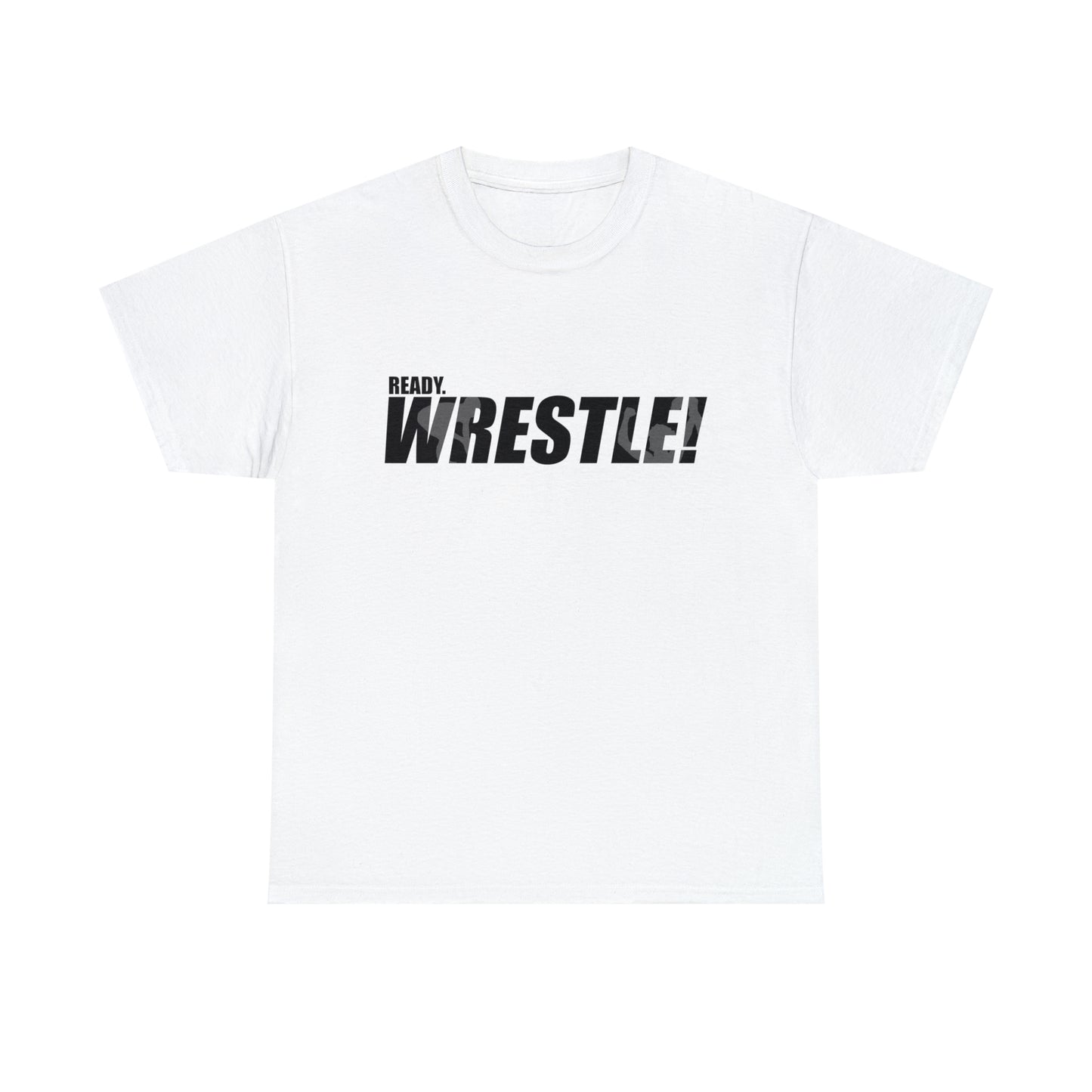 Ready. Wrestle! Black Logo w/White Silhouettes, Unisex Heavy Cotton Tee