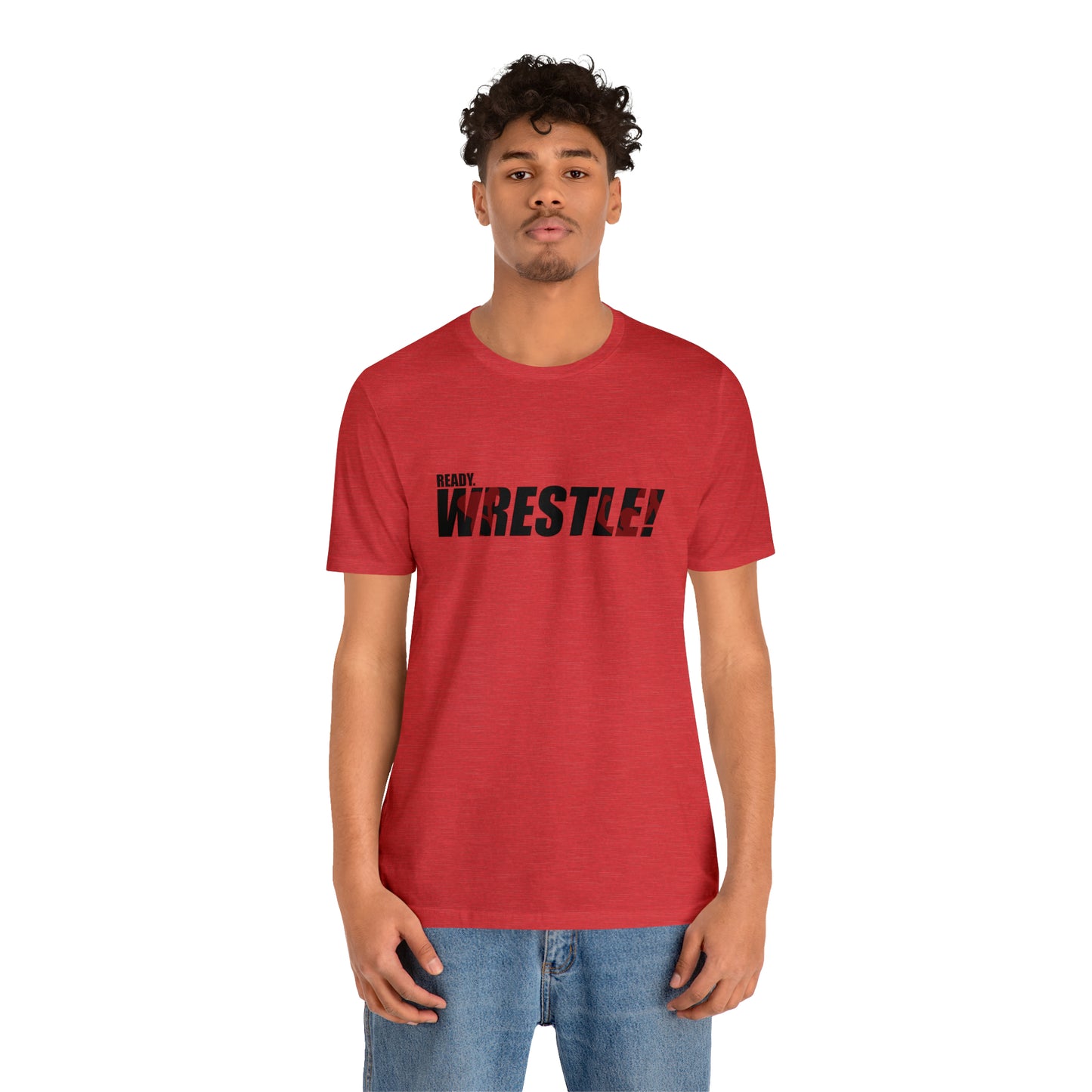 Ready. Wrestle! Black Logo w/Red Silhouettes, Unisex Heavy Cotton Tee Bella+Canvas