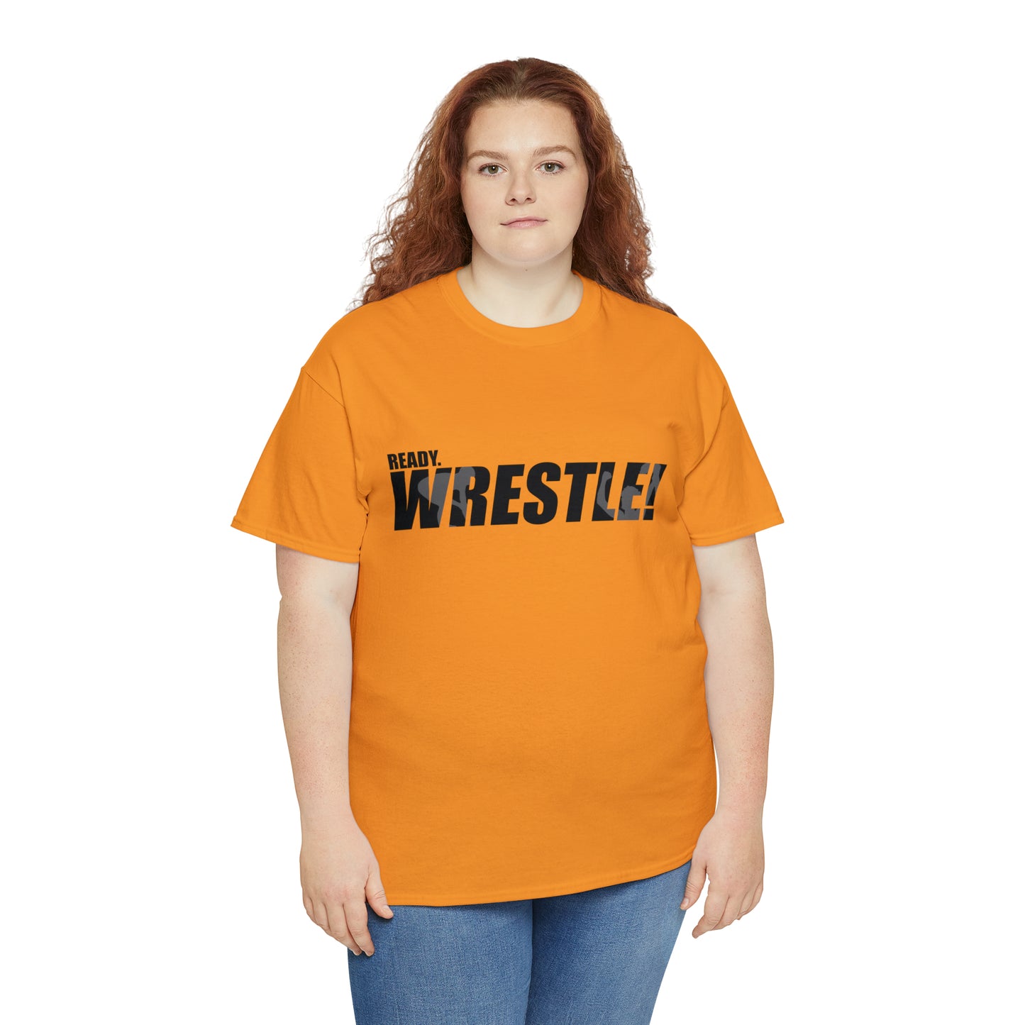 Ready. Wrestle! Black Logo w/White Silhouettes, Unisex Heavy Cotton Tee