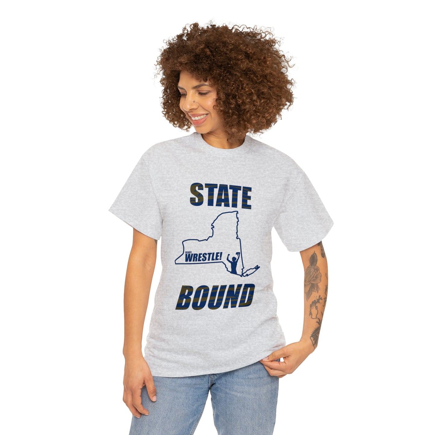 New York State Bound, Blue Logo, Tiger stripes, Unisex Heavy Cotton Tee