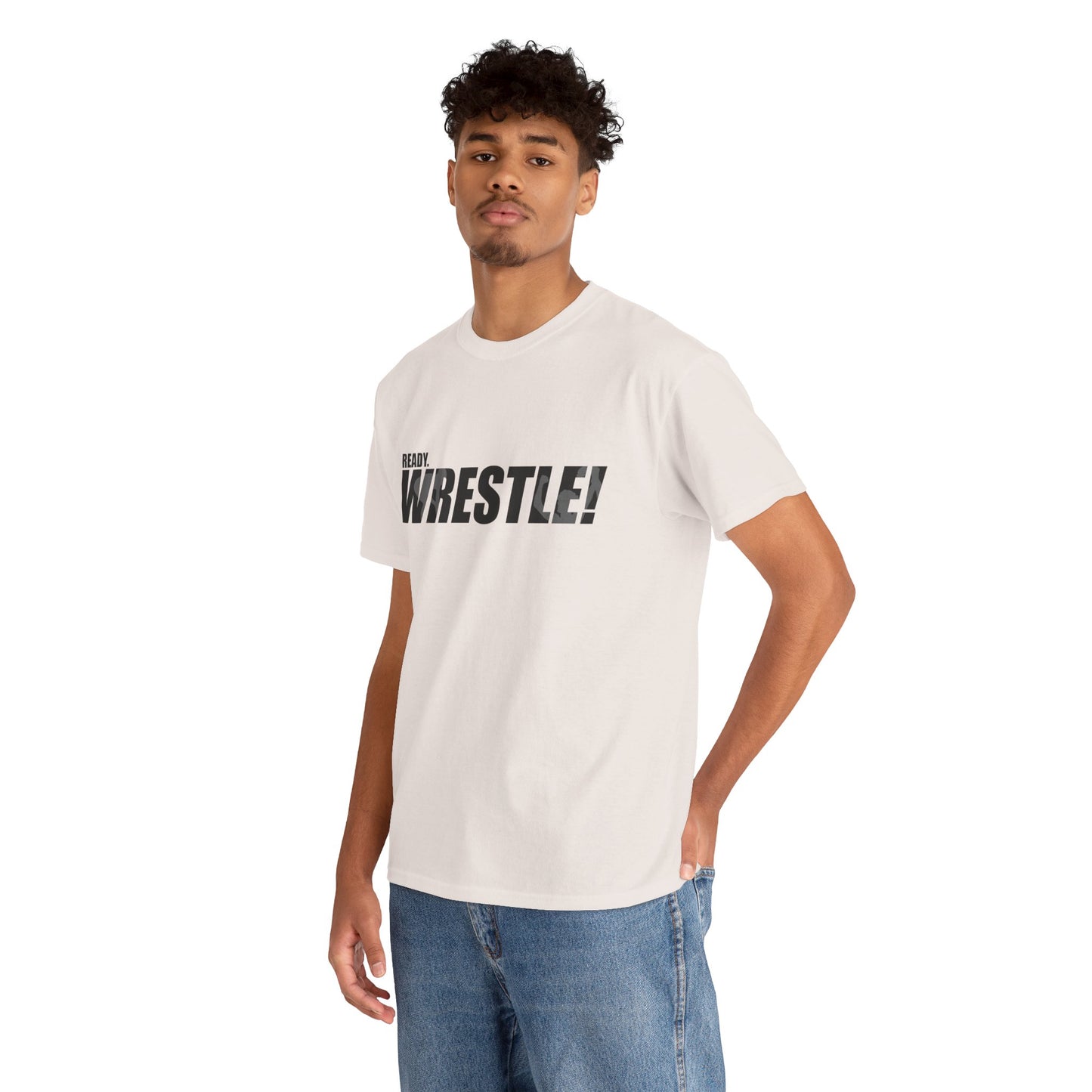 Ready. Wrestle! Black Logo w/White Silhouettes, Unisex Heavy Cotton Tee