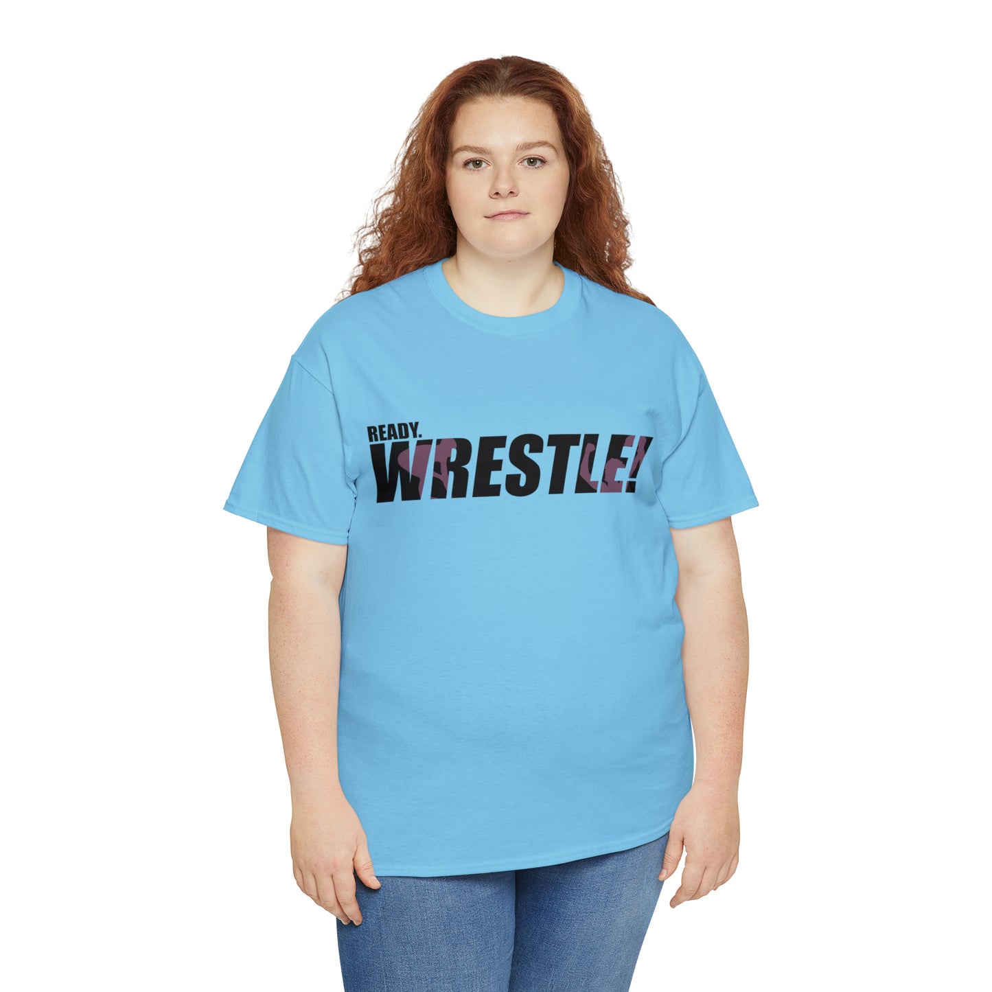 Ready. Wrestle! Black Logo w/Pink Silhouettes, Unisex Heavy Cotton Tee