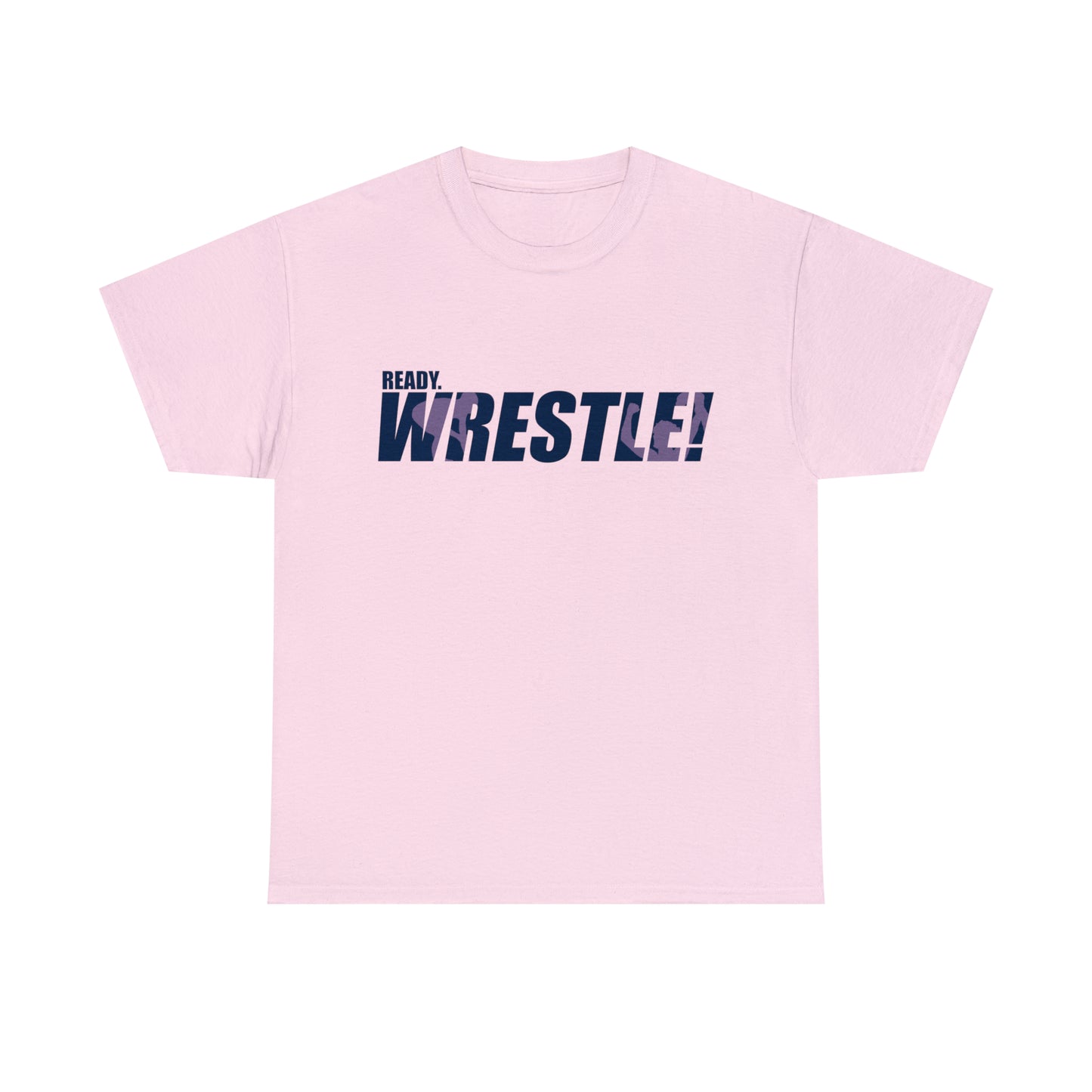 Ready. Wrestle! Navy Logo w/Pink Silhouettes, Unisex Heavy Cotton Tee