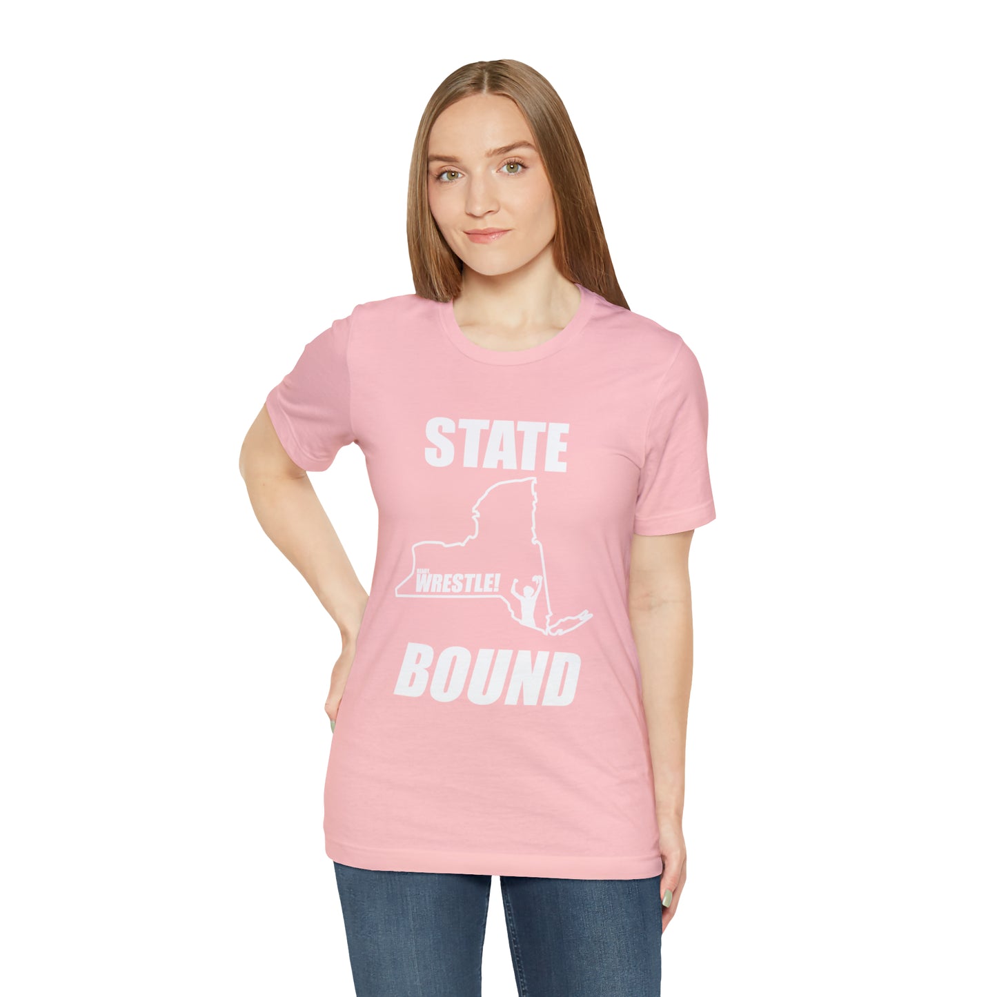 New York State Bound, Unisex Jersey Short Sleeve Tee, White Logo