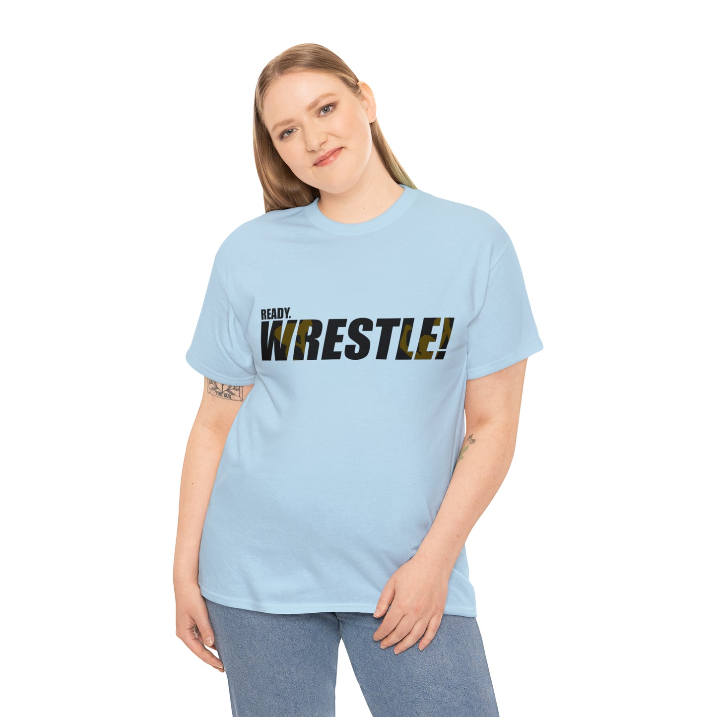 Ready. Wrestle! Black Logo w/Yellow Silhouettes, Unisex Heavy Cotton Tee