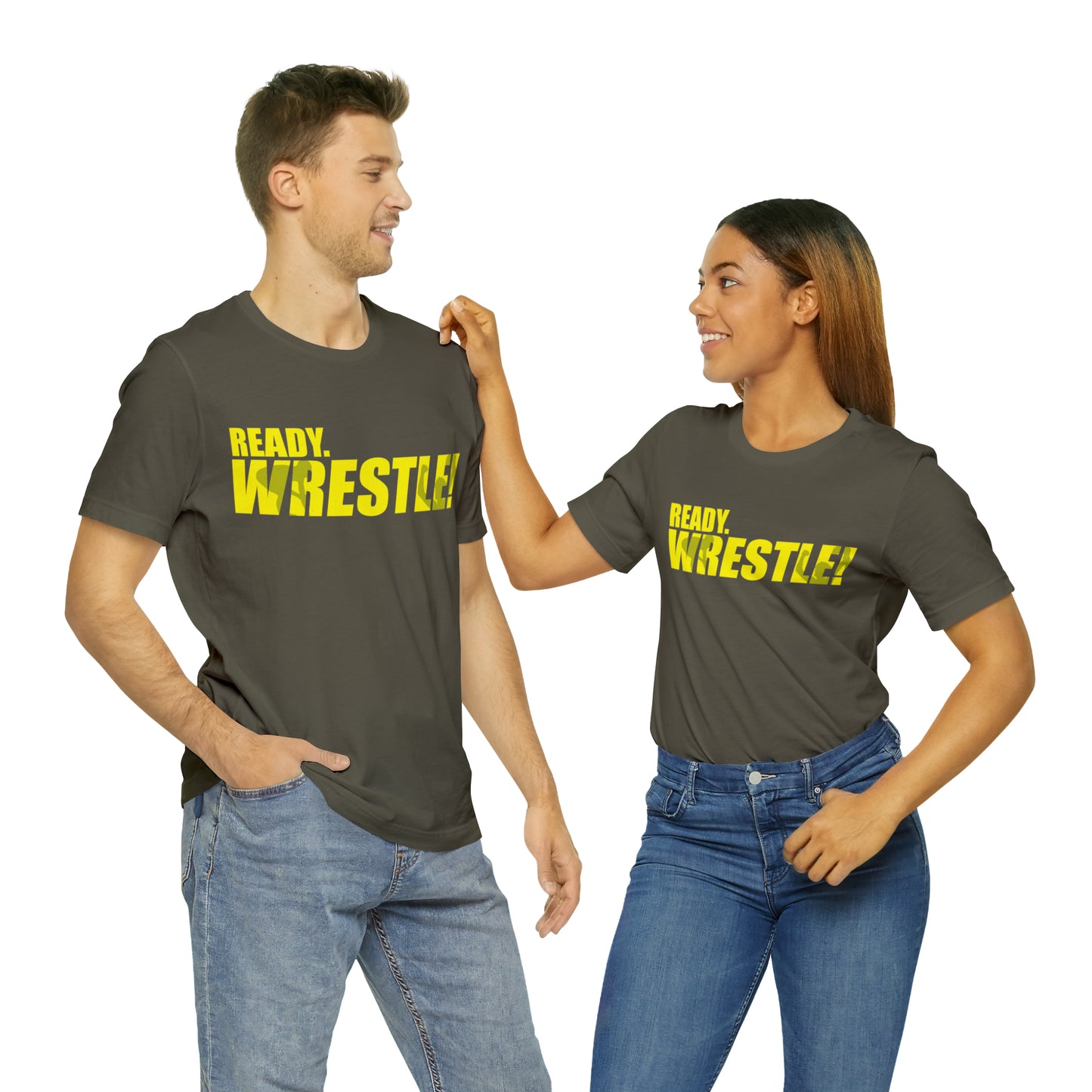 Ready. Wrestle! Gold Logo with Green, Unisex Jersey Short Sleeve Tee