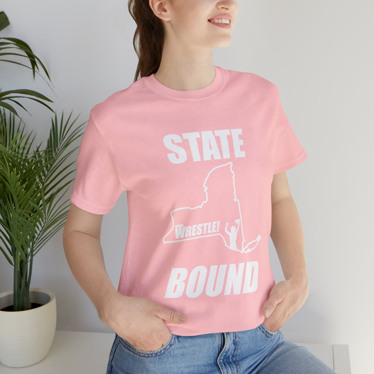 New York State Bound, Unisex Jersey Short Sleeve Tee, White Logo