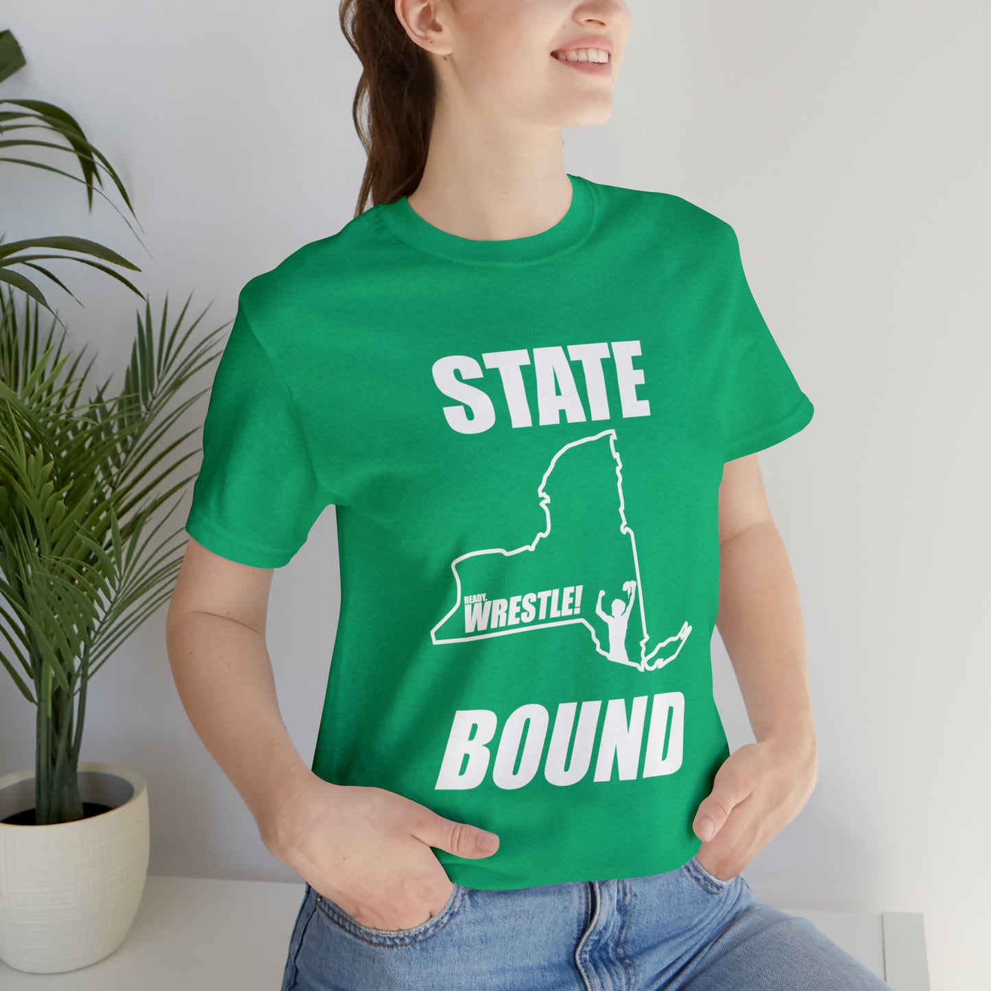 New York State Bound, Unisex Jersey Short Sleeve Tee, White Logo