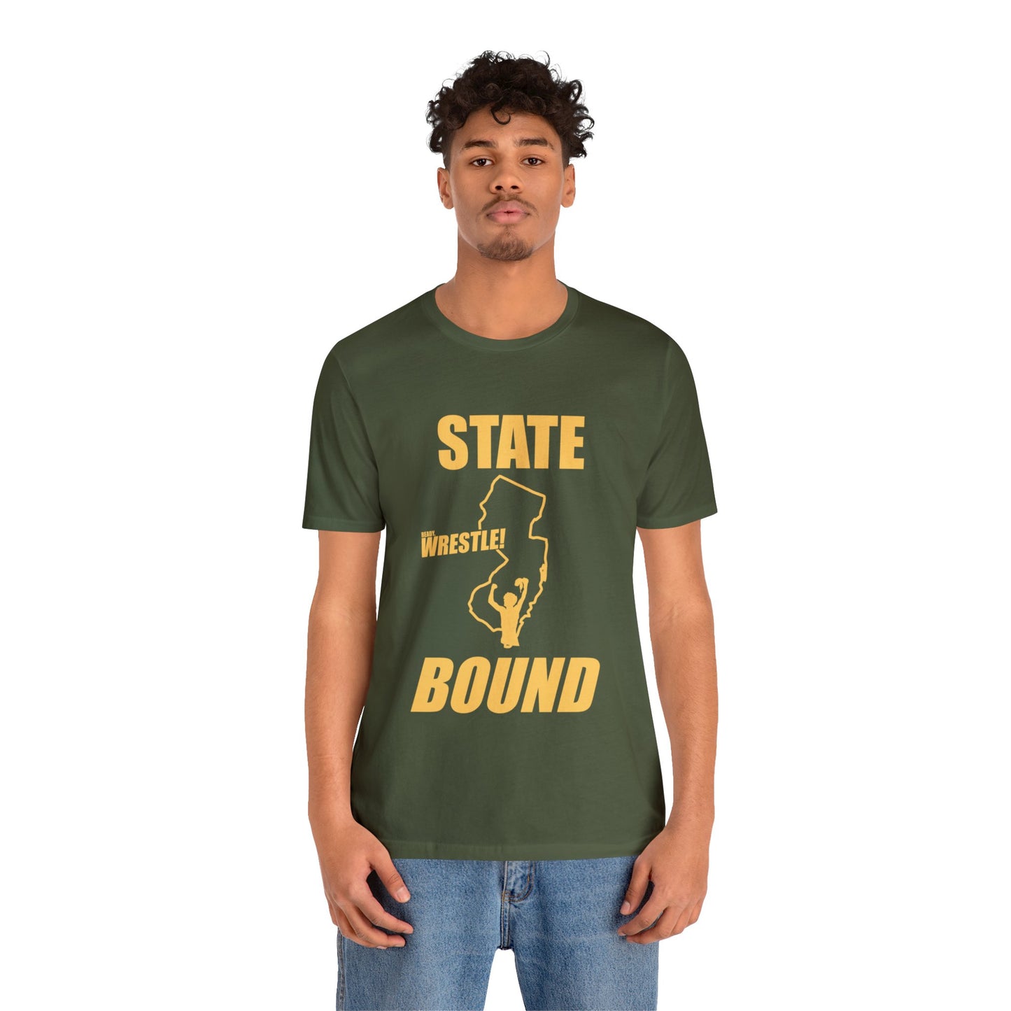 New Jersey State Bound, Gold Print, Bella+Canvas 3001, Unisex Jersey Short Sleeve Tee