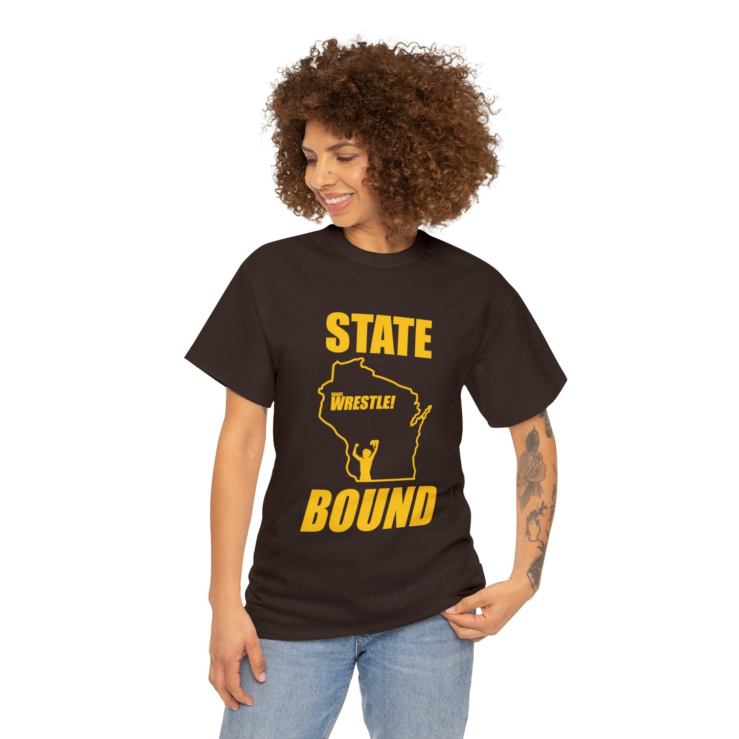 Wisconsin State Bound, Gold Logo, Unisex Heavy Cotton Tee