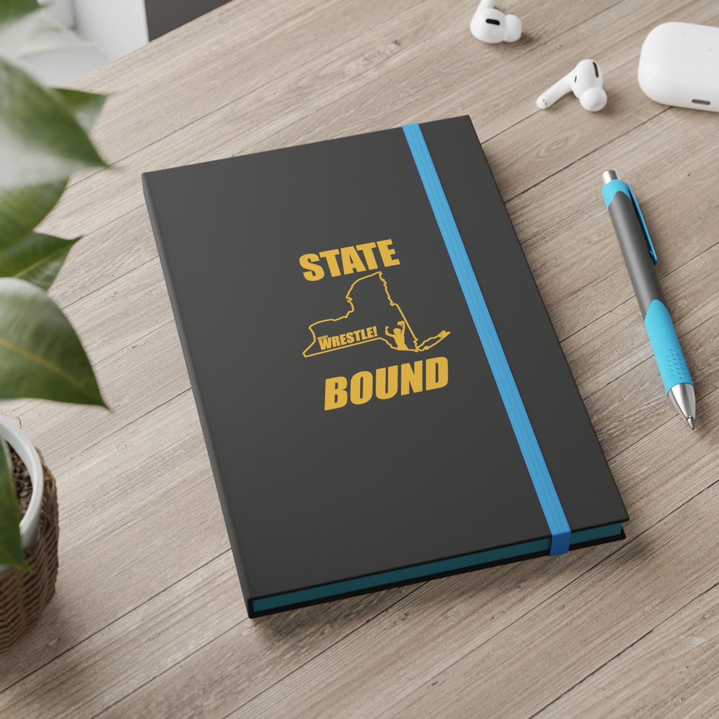 New York State Bound, Color Contrast Notebook - Ruled, Gold Logo