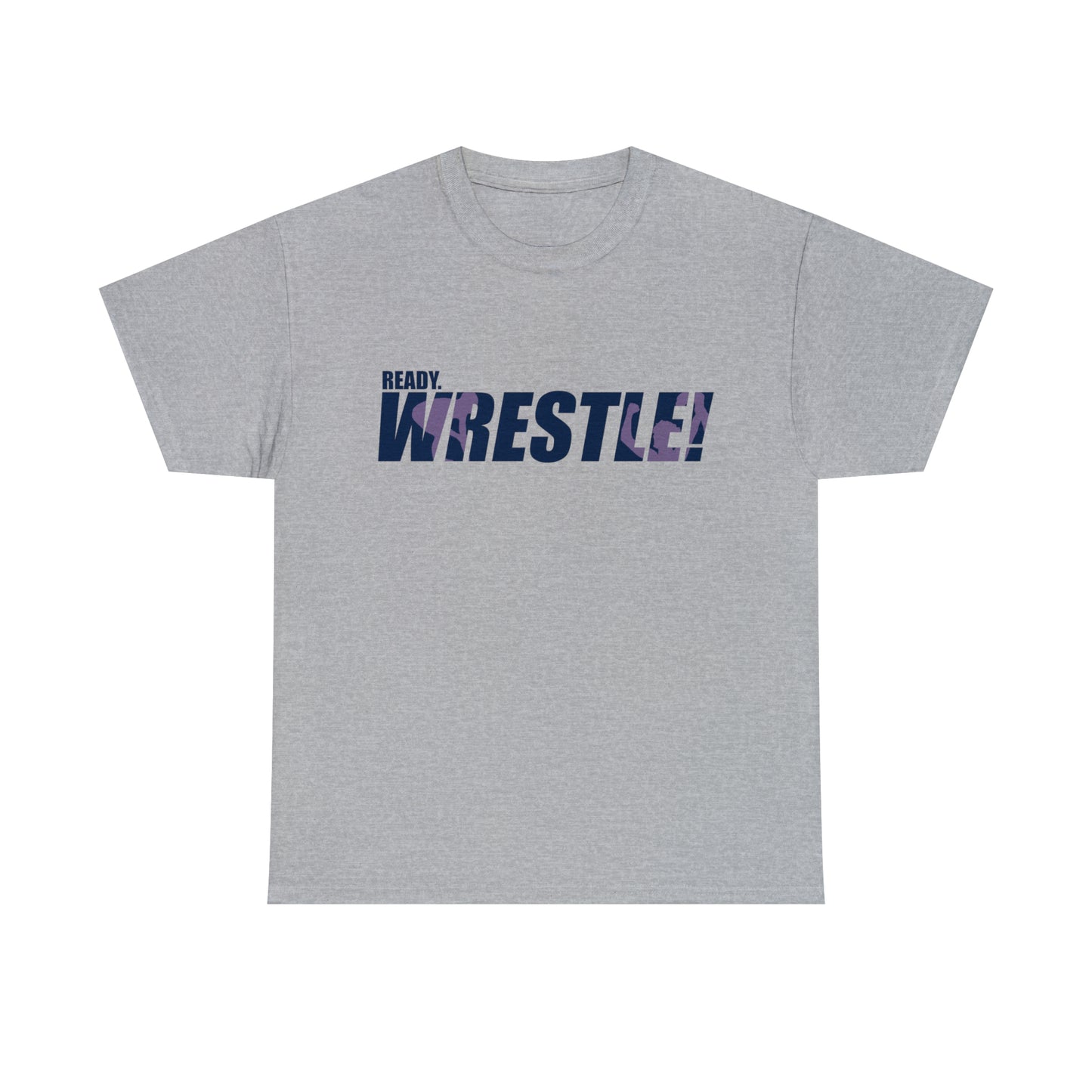 Ready. Wrestle! Navy Logo w/Pink Silhouettes, Unisex Heavy Cotton Tee