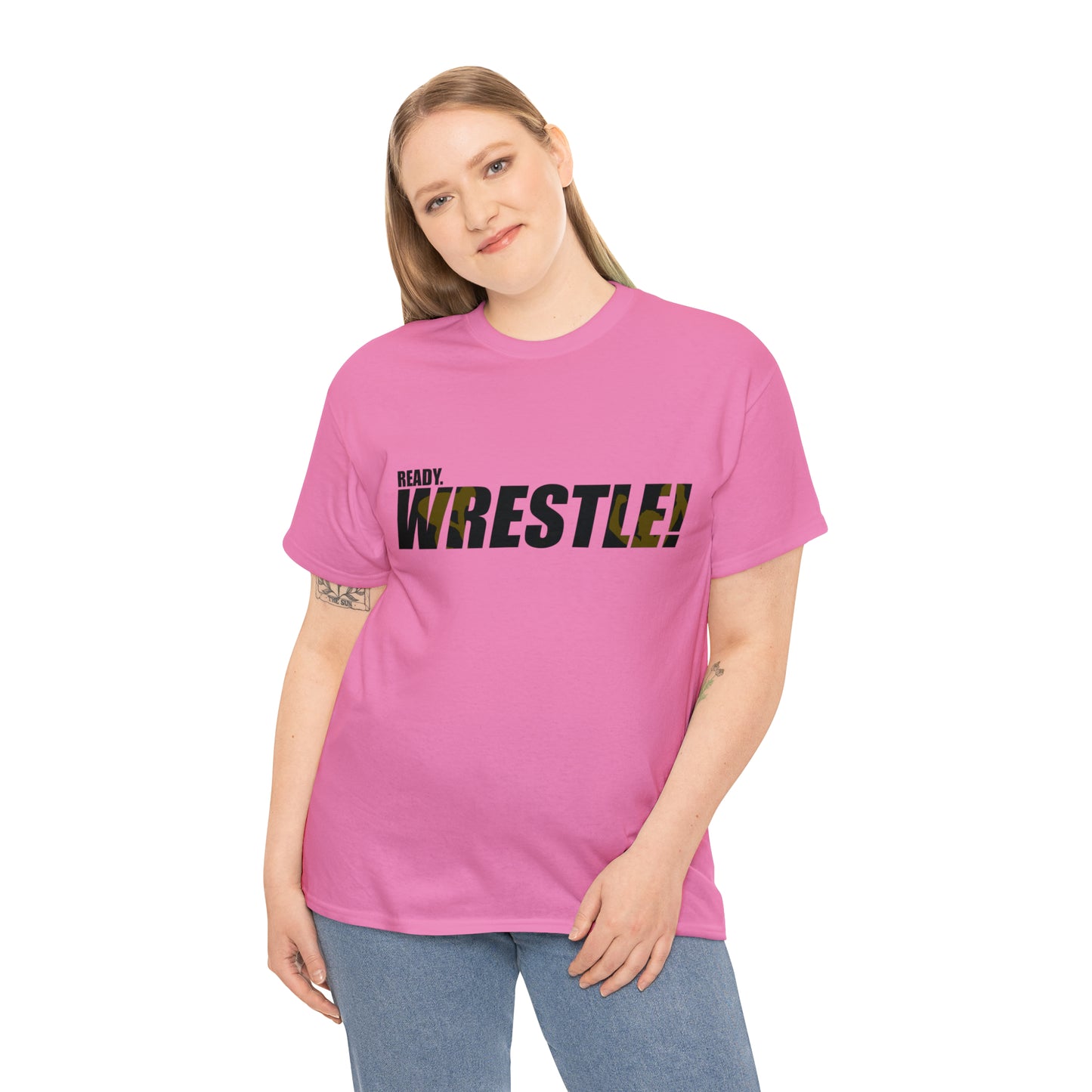 Ready. Wrestle! Black Logo w/Yellow Silhouettes, Unisex Heavy Cotton Tee