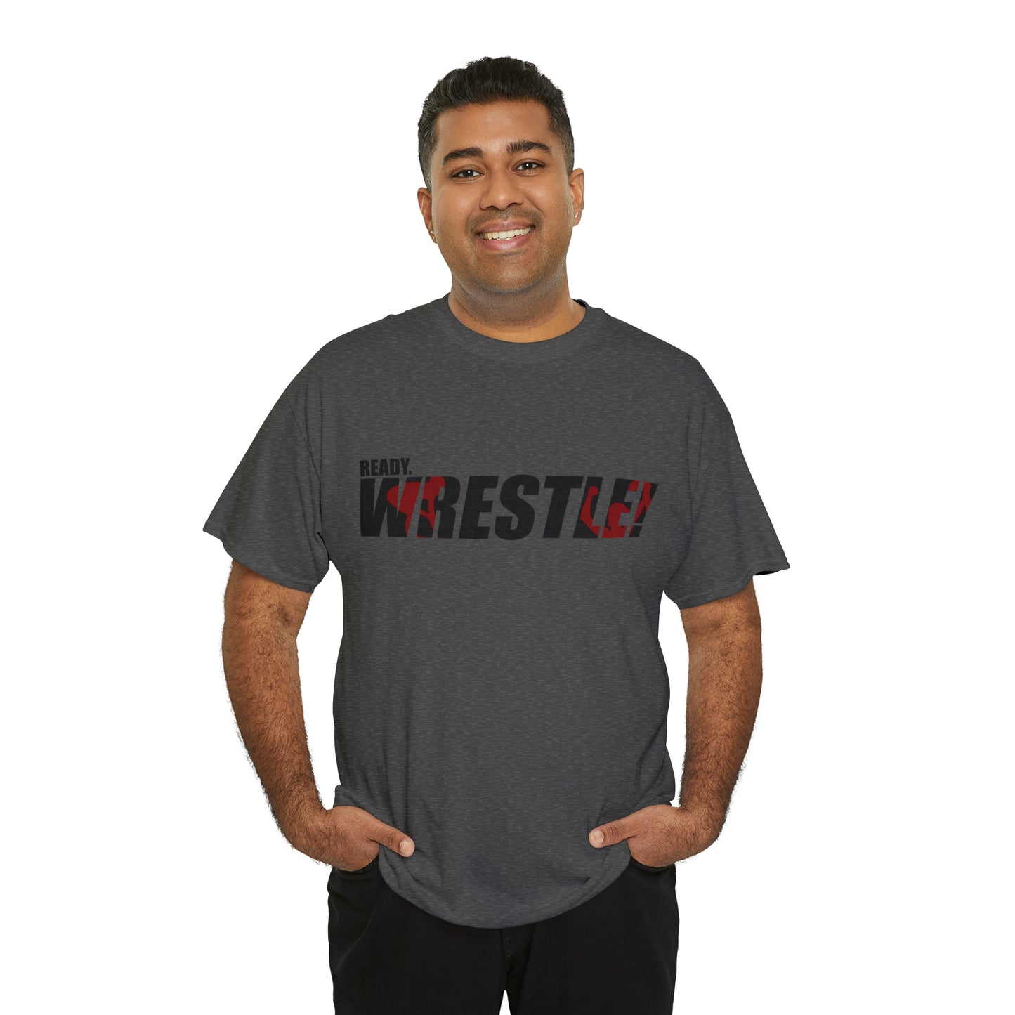 Ready. Wrestle! Black Logo w/Red Silhouettes, Unisex Heavy Cotton Tee